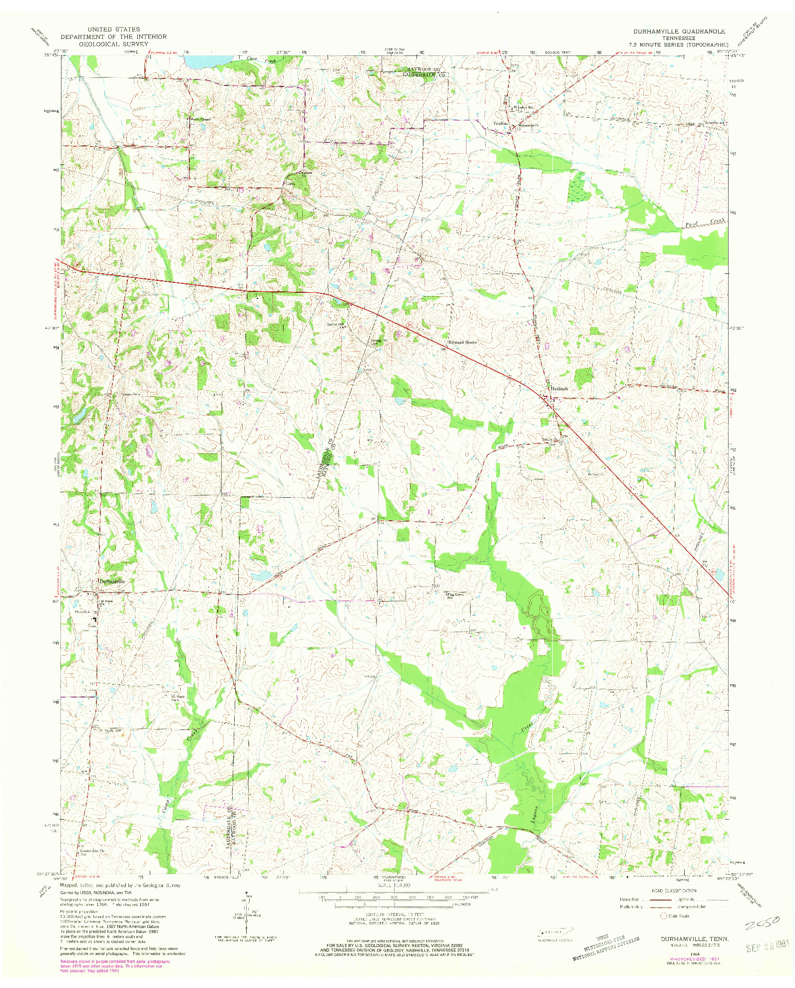 USGS 1:24000-SCALE QUADRANGLE FOR DURHAMVILLE, TN 1964