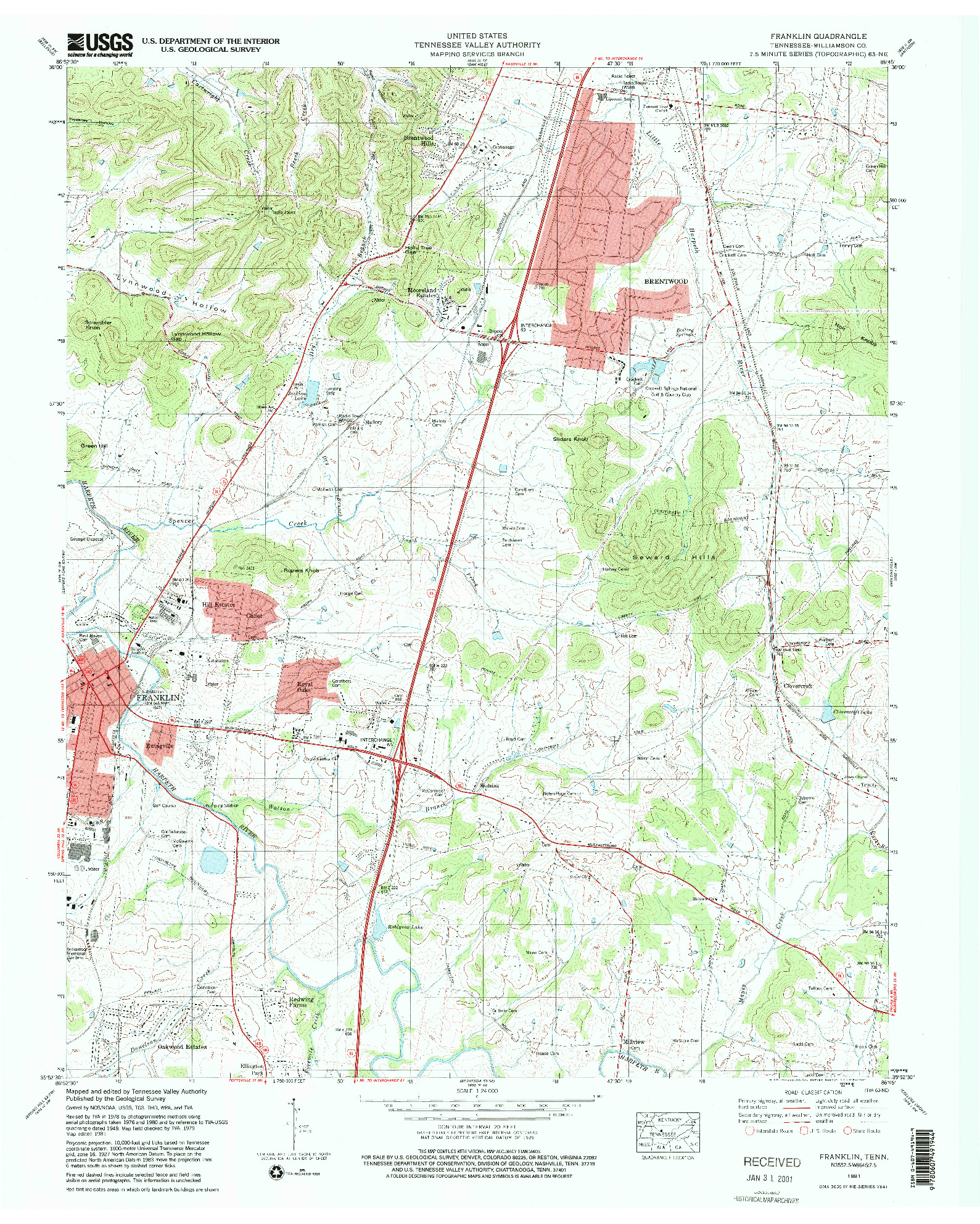 USGS 1:24000-SCALE QUADRANGLE FOR FRANKLIN, TN 1981