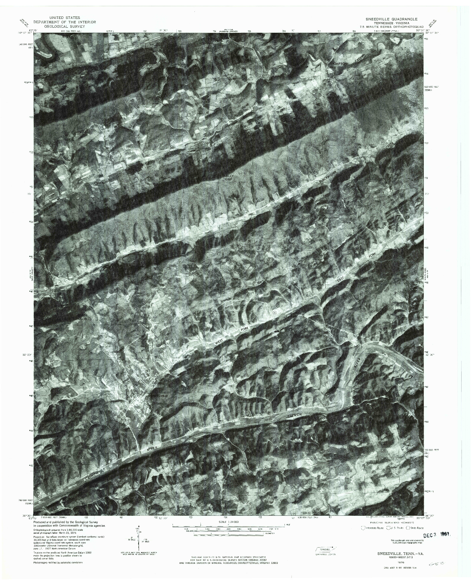 USGS 1:24000-SCALE QUADRANGLE FOR SNEEDVILLE, TN 1976