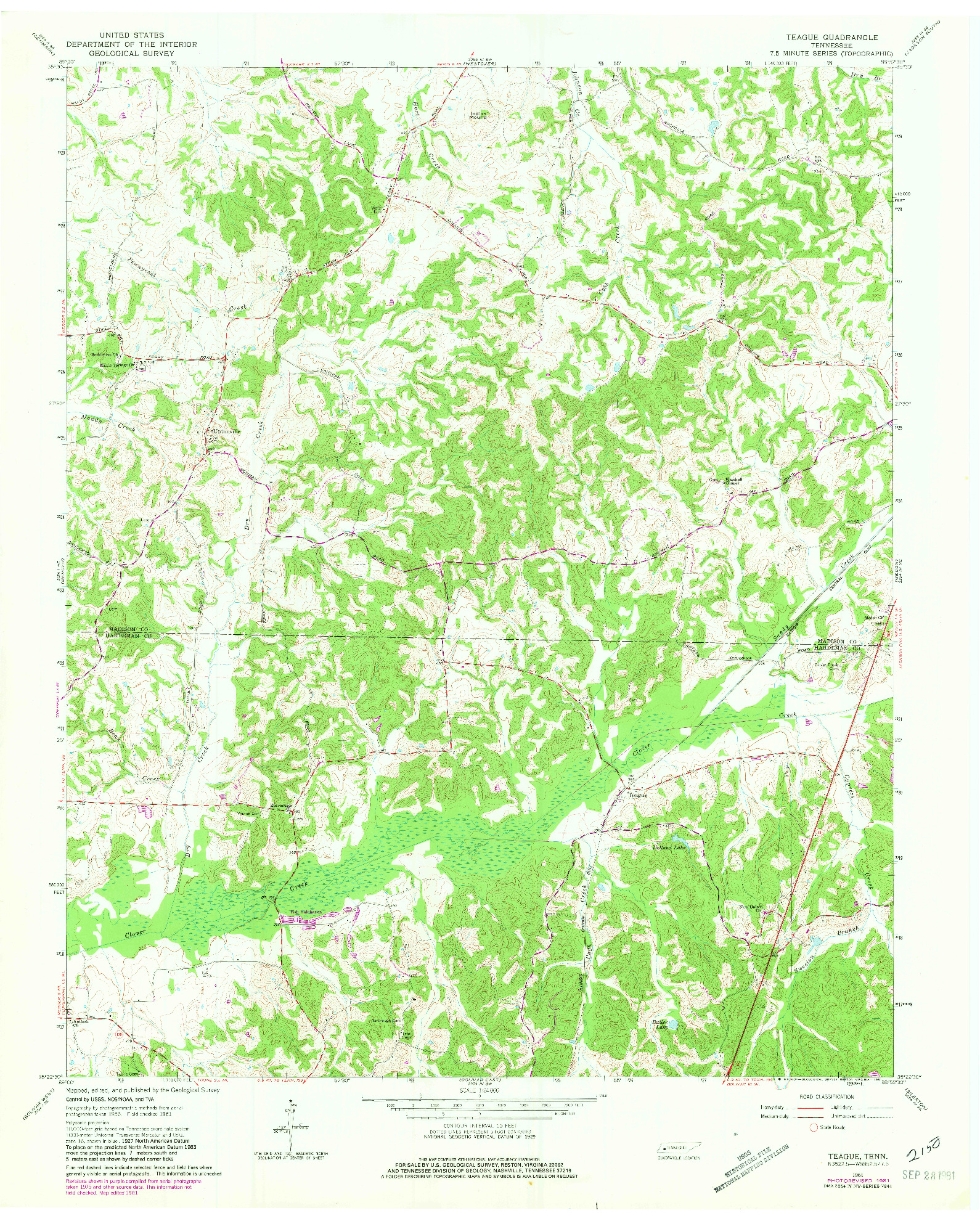 USGS 1:24000-SCALE QUADRANGLE FOR TEAGUE, TN 1961