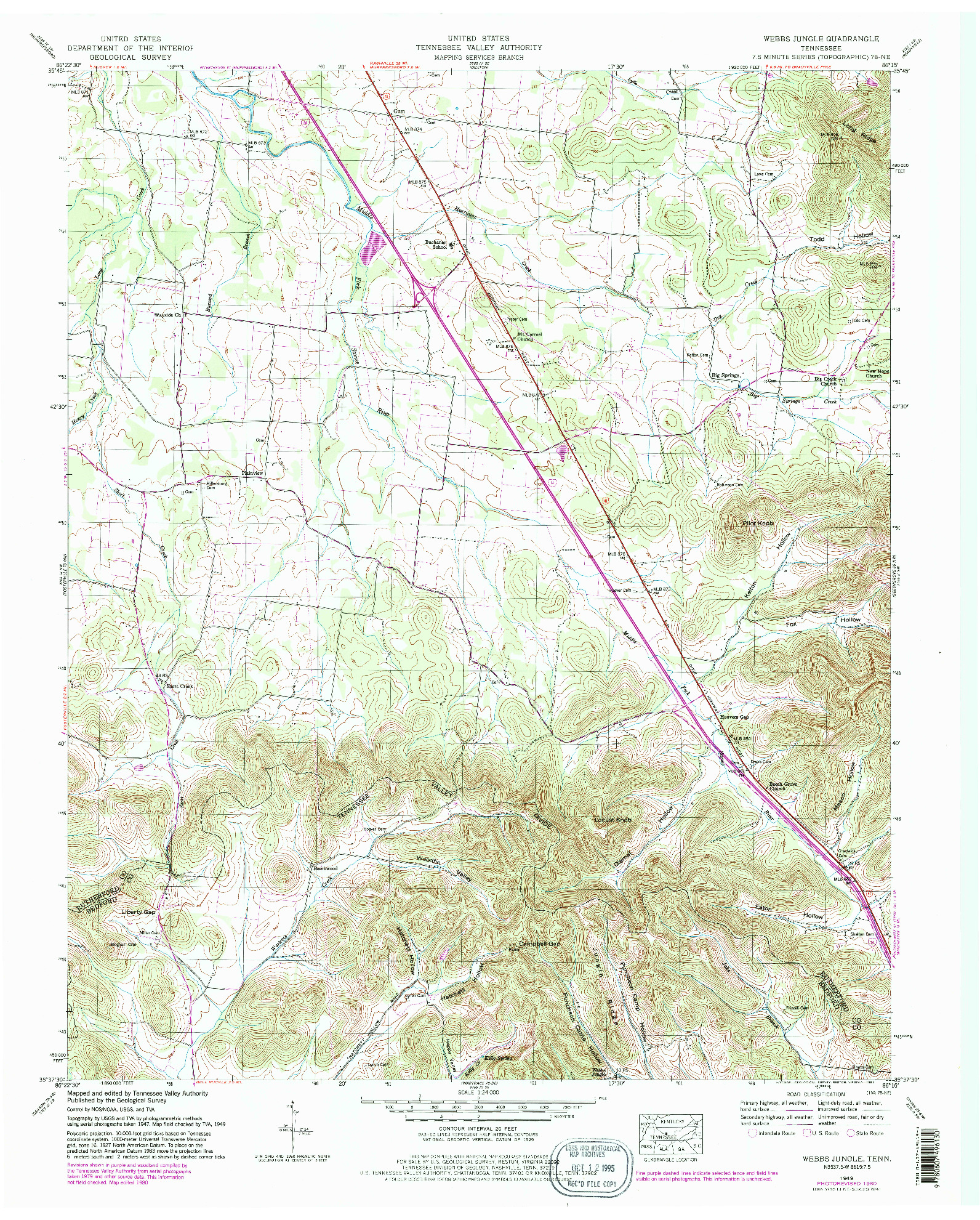 USGS 1:24000-SCALE QUADRANGLE FOR WEBBS JUNGLE, TN 1949