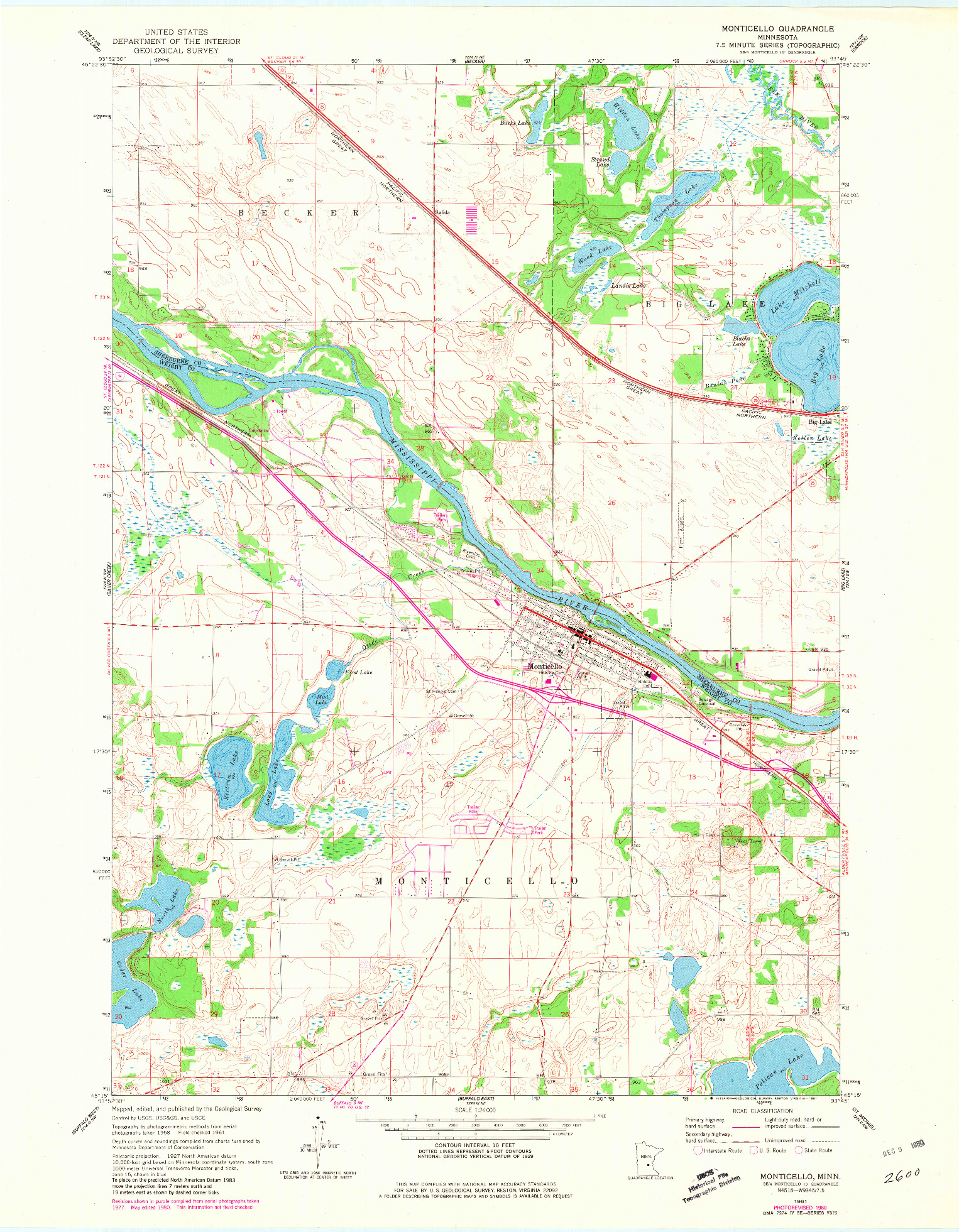 USGS 1:24000-SCALE QUADRANGLE FOR MONTICELLO, MN 1961