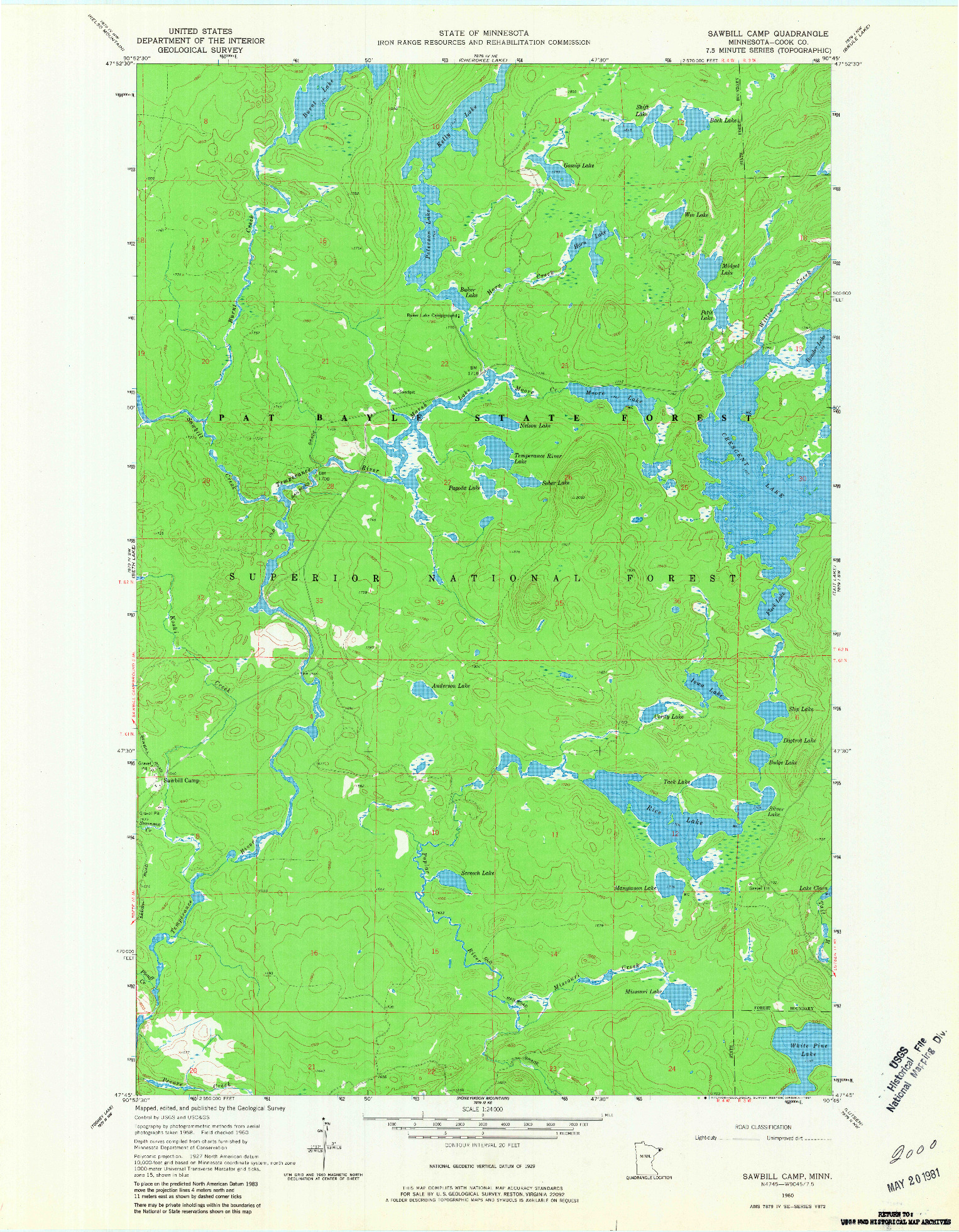 USGS 1:24000-SCALE QUADRANGLE FOR SAWBILL CAMP, MN 1960