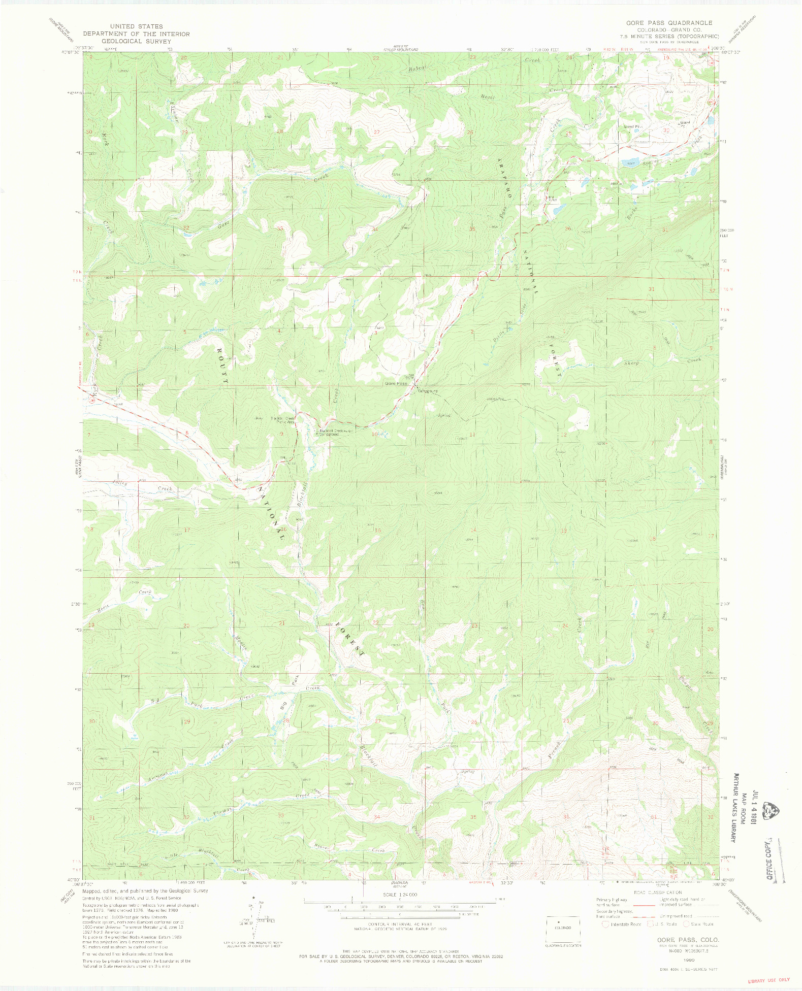 USGS 1:24000-SCALE QUADRANGLE FOR GORE PASS, CO 1980