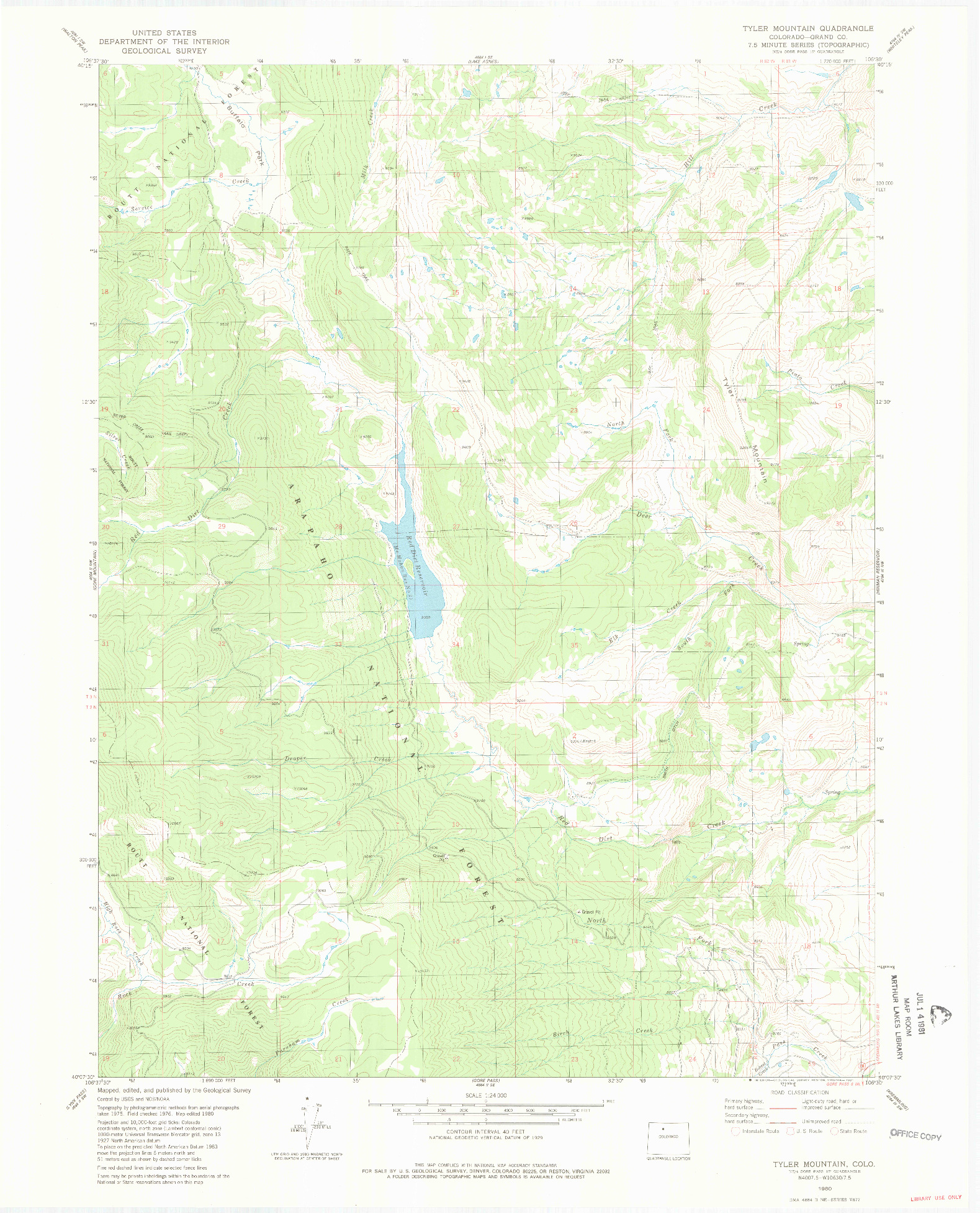 USGS 1:24000-SCALE QUADRANGLE FOR TYLER MOUNTAIN, CO 1980