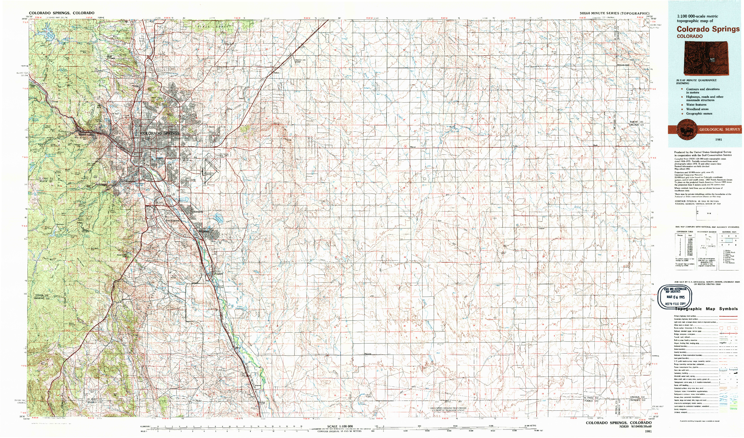 USGS 1:100000-SCALE QUADRANGLE FOR COLORADO SPRINGS, CO 1981