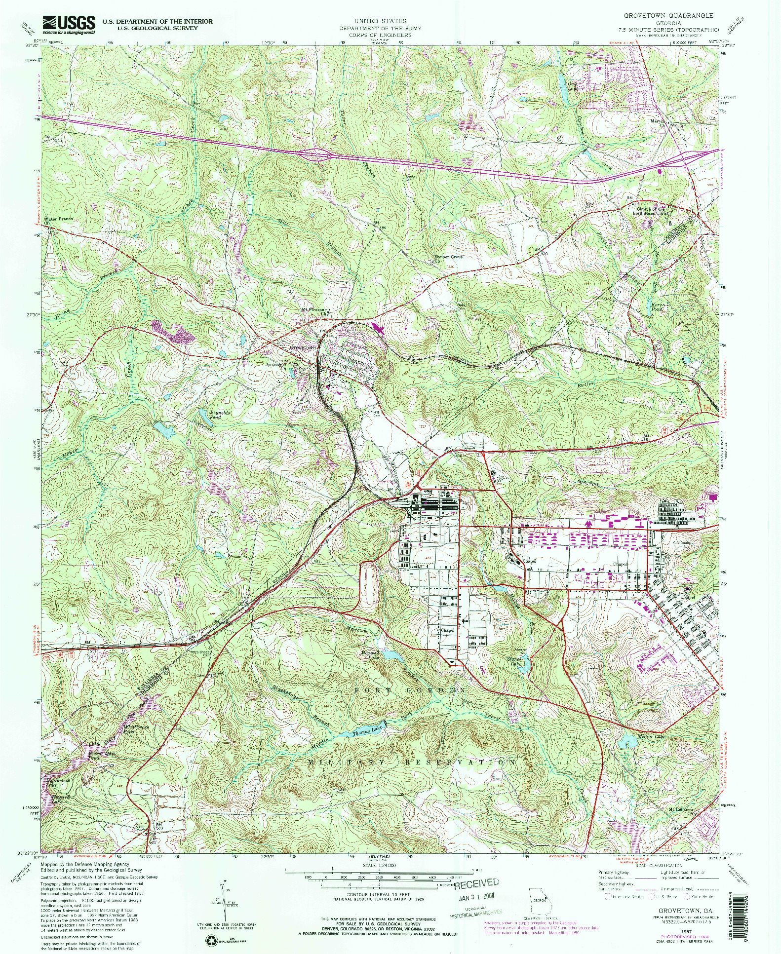USGS 1:24000-SCALE QUADRANGLE FOR GROVETOWN, GA 1957