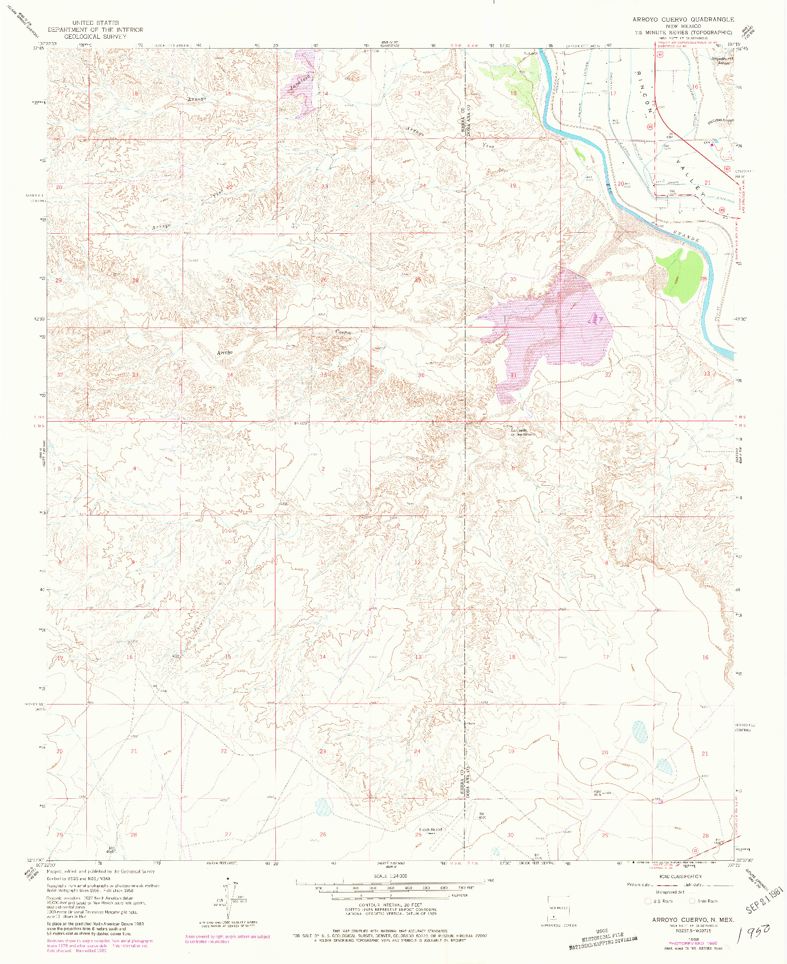 USGS 1:24000-SCALE QUADRANGLE FOR ARROYO CUERVO, NM 1958