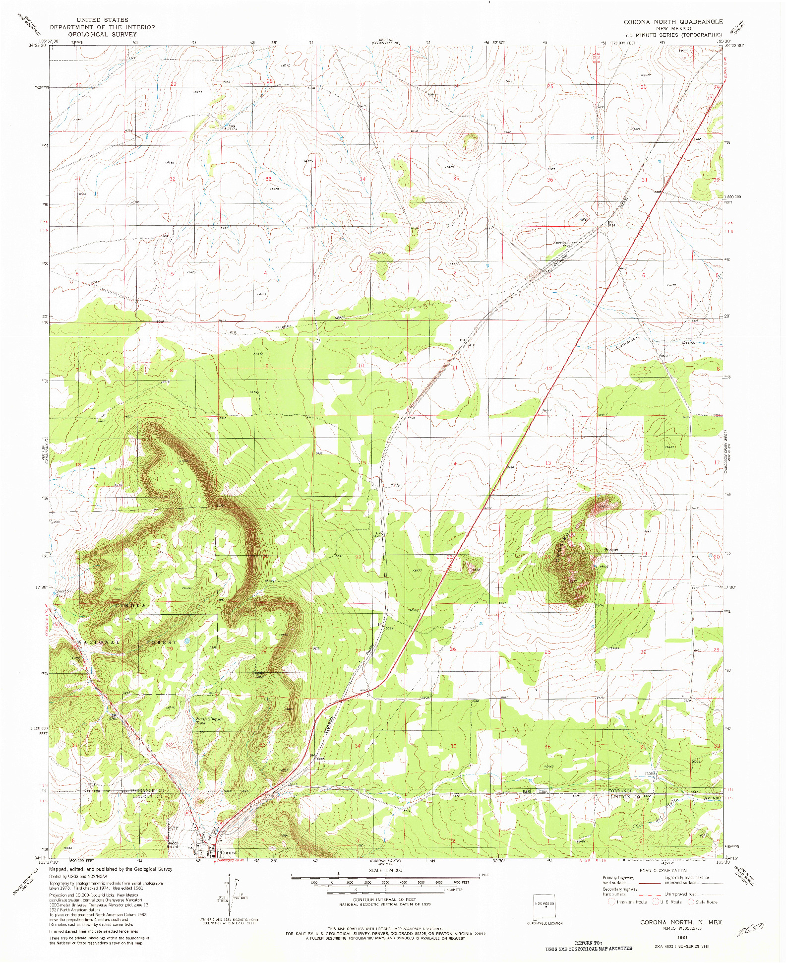 USGS 1:24000-SCALE QUADRANGLE FOR CORONA NORTH, NM 1981
