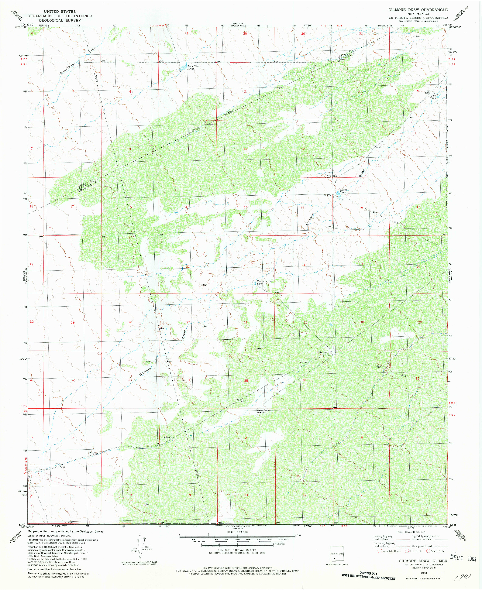 USGS 1:24000-SCALE QUADRANGLE FOR GILMORE DRAW, NM 1981