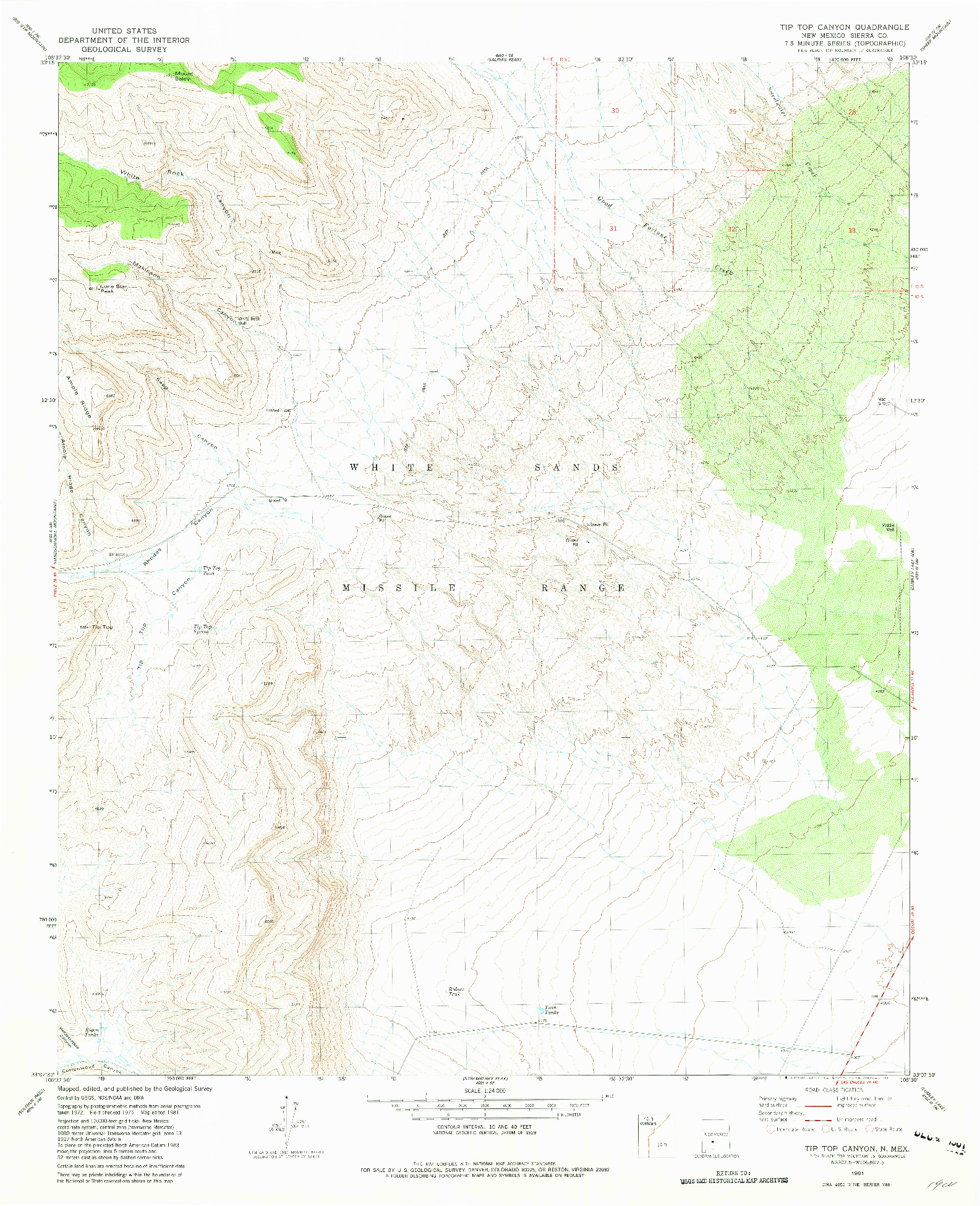 USGS 1:24000-SCALE QUADRANGLE FOR TIP TOP CANYON, NM 1981