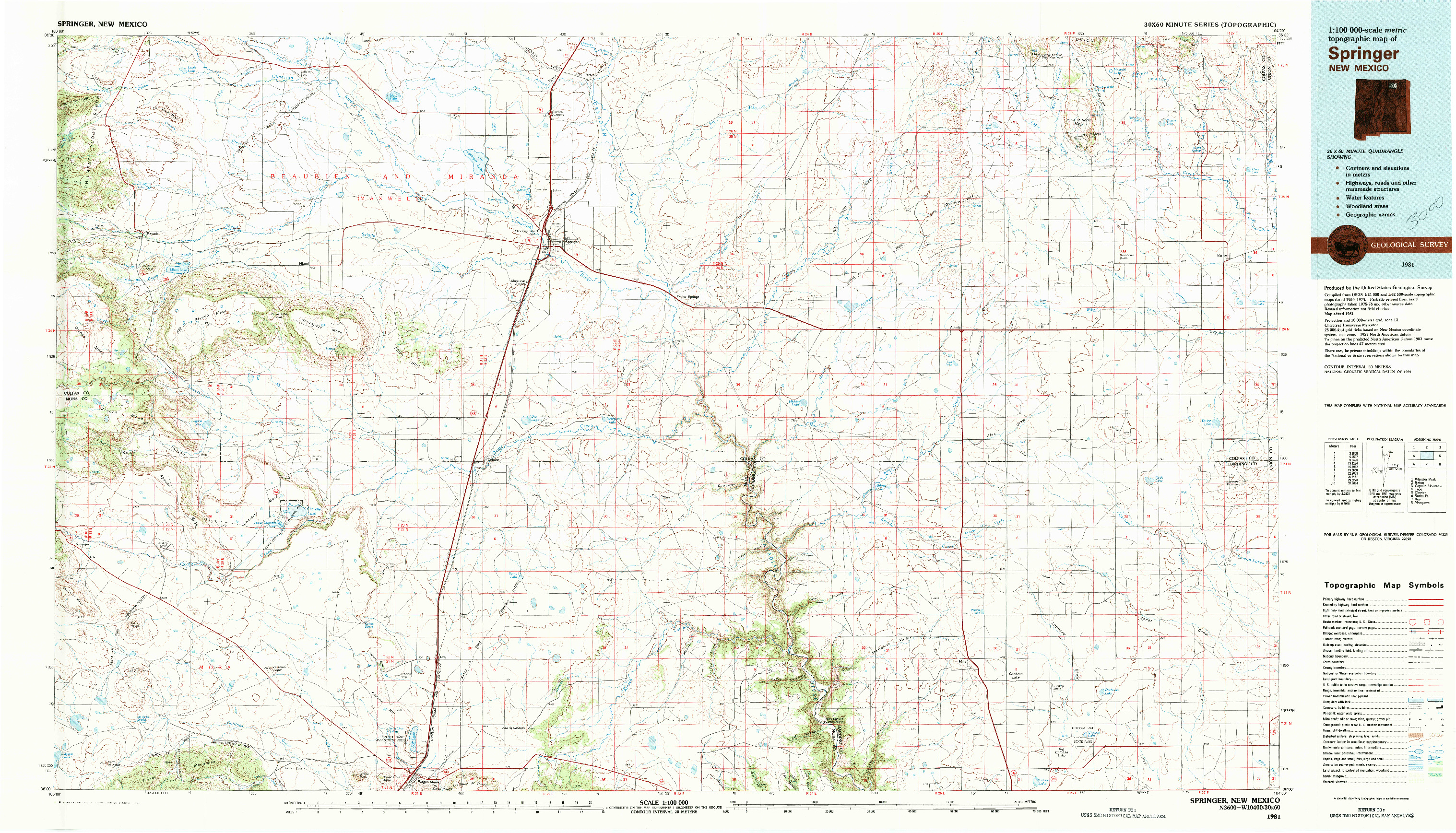 USGS 1:100000-SCALE QUADRANGLE FOR SPRINGER, NM 1981