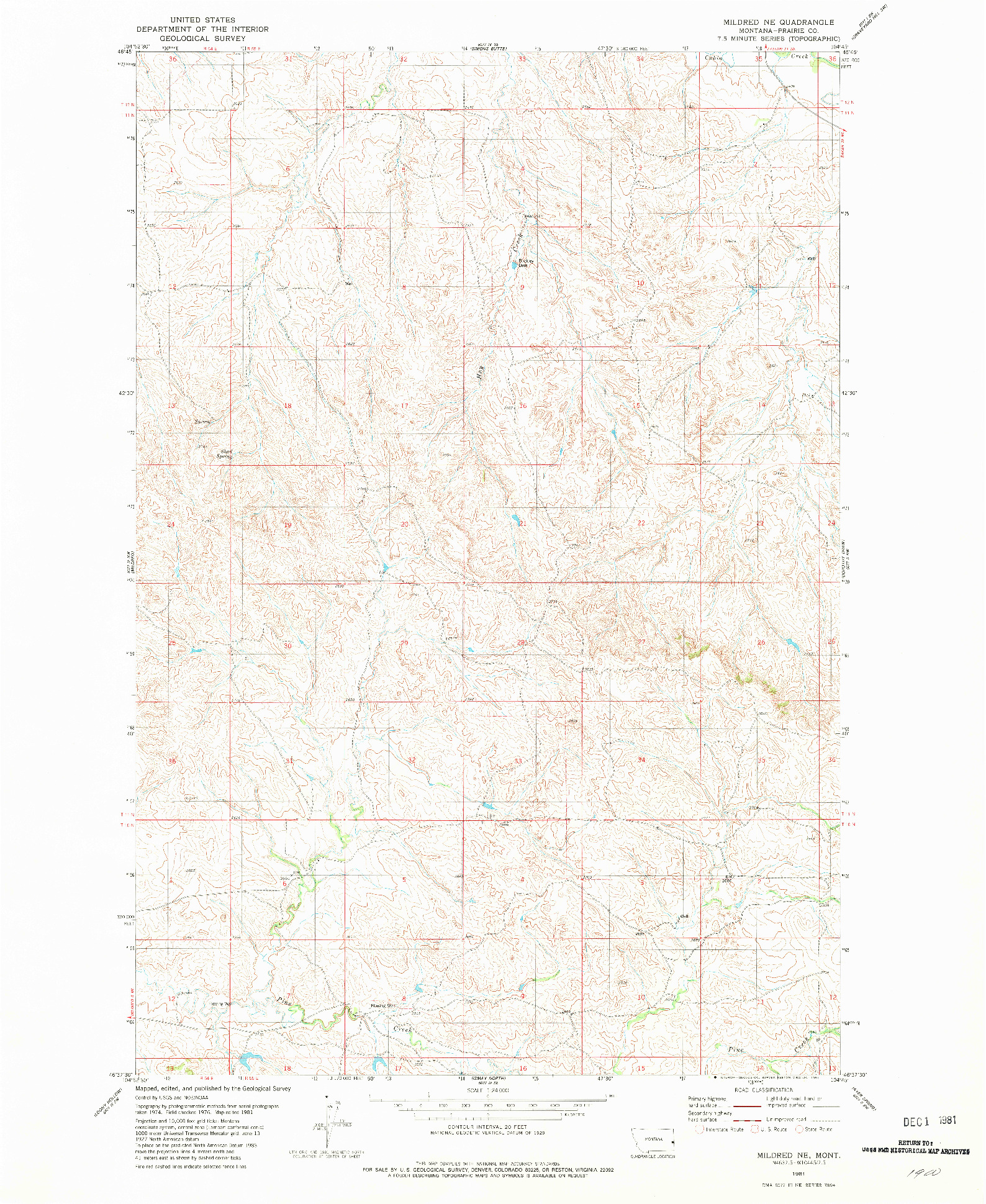 USGS 1:24000-SCALE QUADRANGLE FOR MILDRED NE, MT 1981