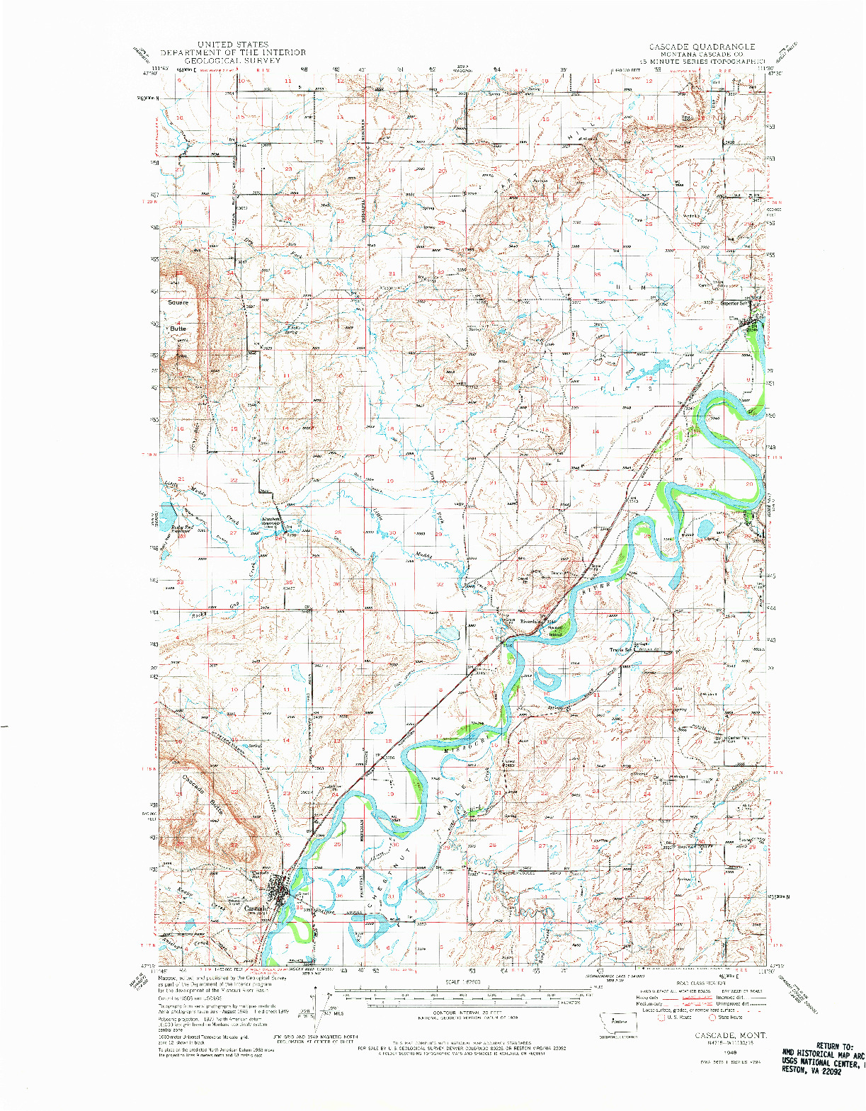 USGS 1:62500-SCALE QUADRANGLE FOR CASCADE, MT 1949