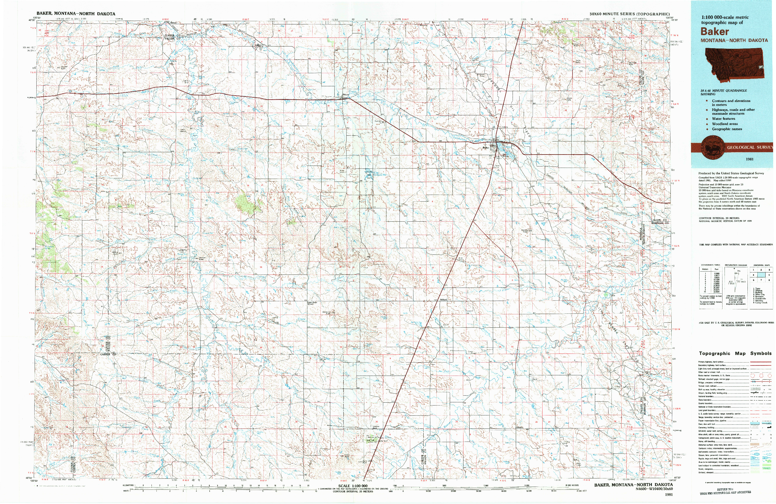 USGS 1:100000-SCALE QUADRANGLE FOR BAKER, MT 1981