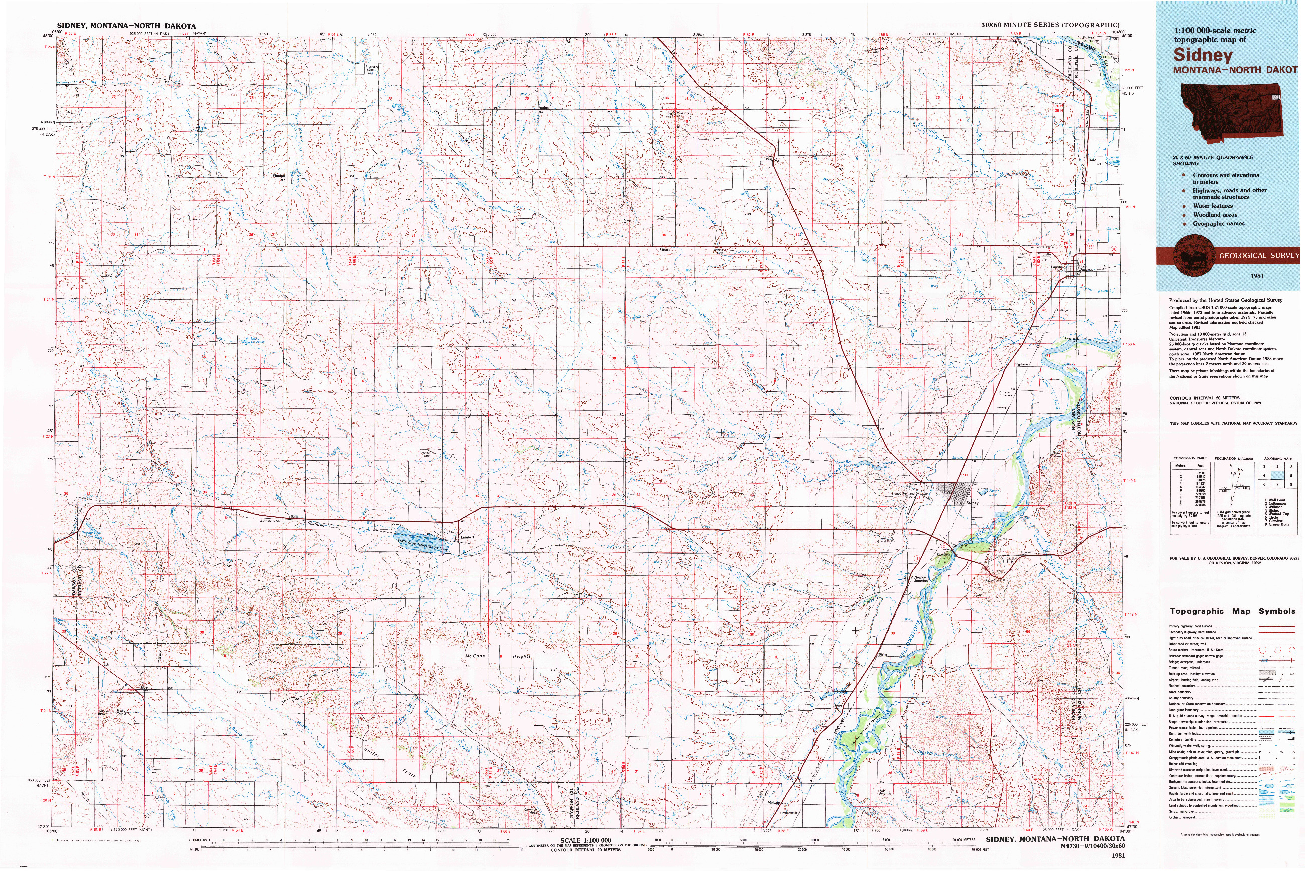 USGS 1:100000-SCALE QUADRANGLE FOR SIDNEY, MT 1981