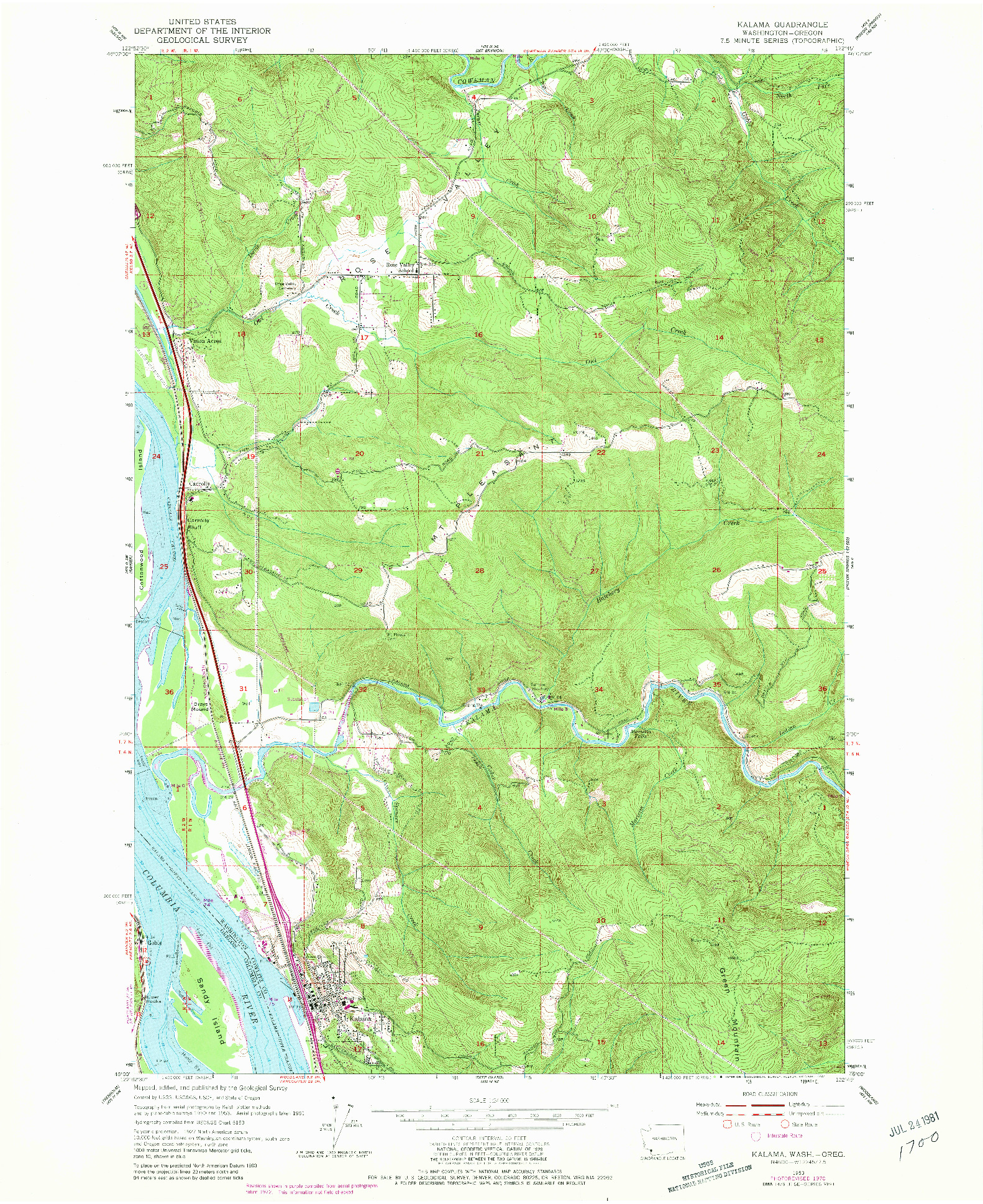 USGS 1:24000-SCALE QUADRANGLE FOR KALAMA, WA 1953