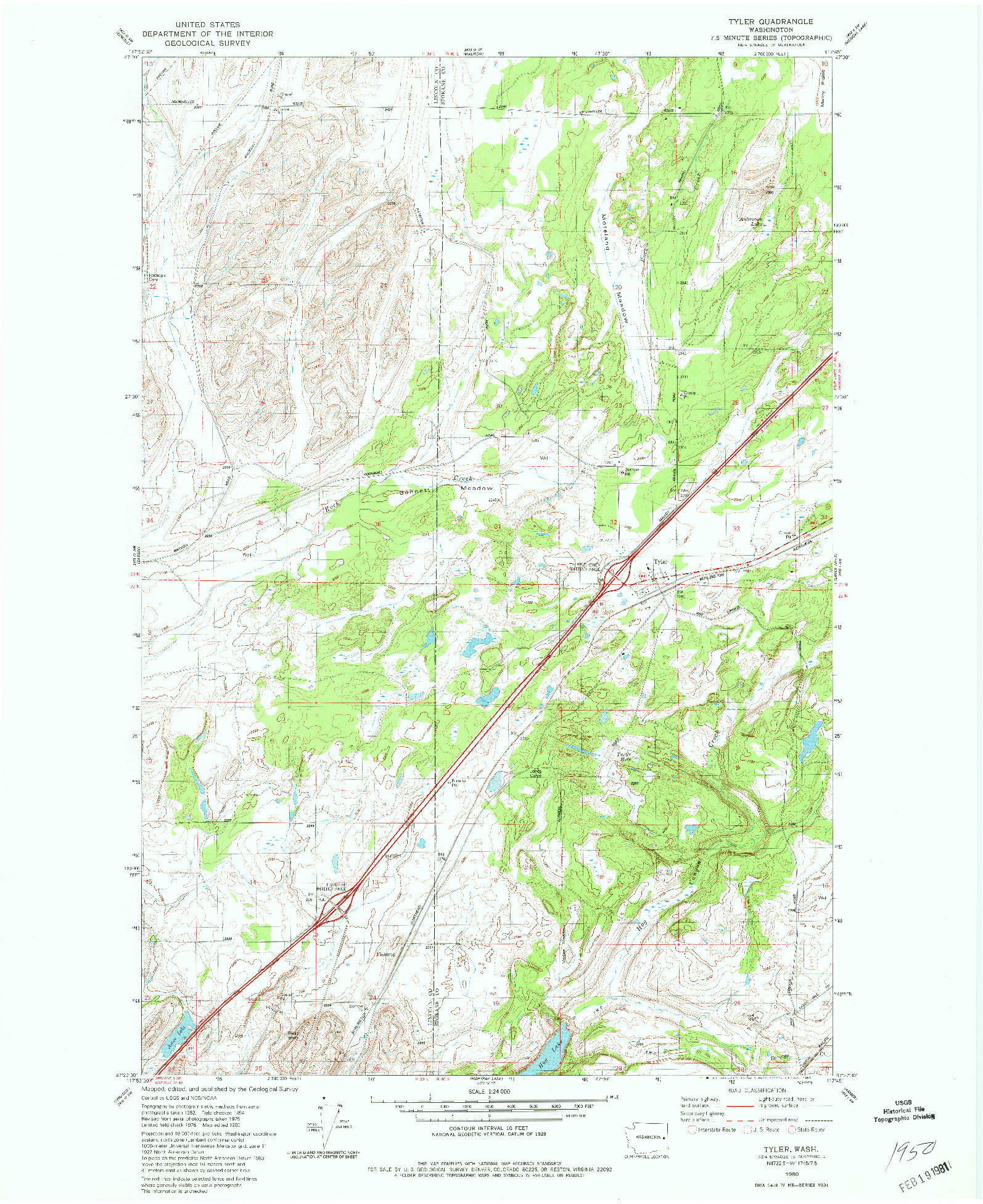 USGS 1:24000-SCALE QUADRANGLE FOR TYLER, WA 1980