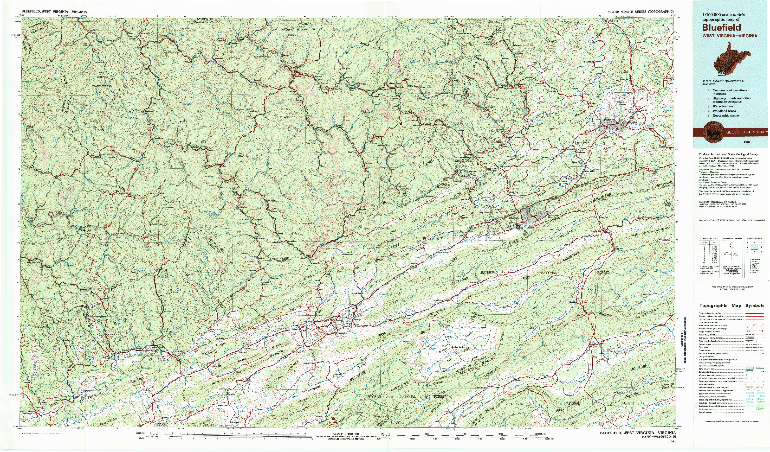 USGS 1:100000-SCALE QUADRANGLE FOR BLUEFIELD, WV 1981