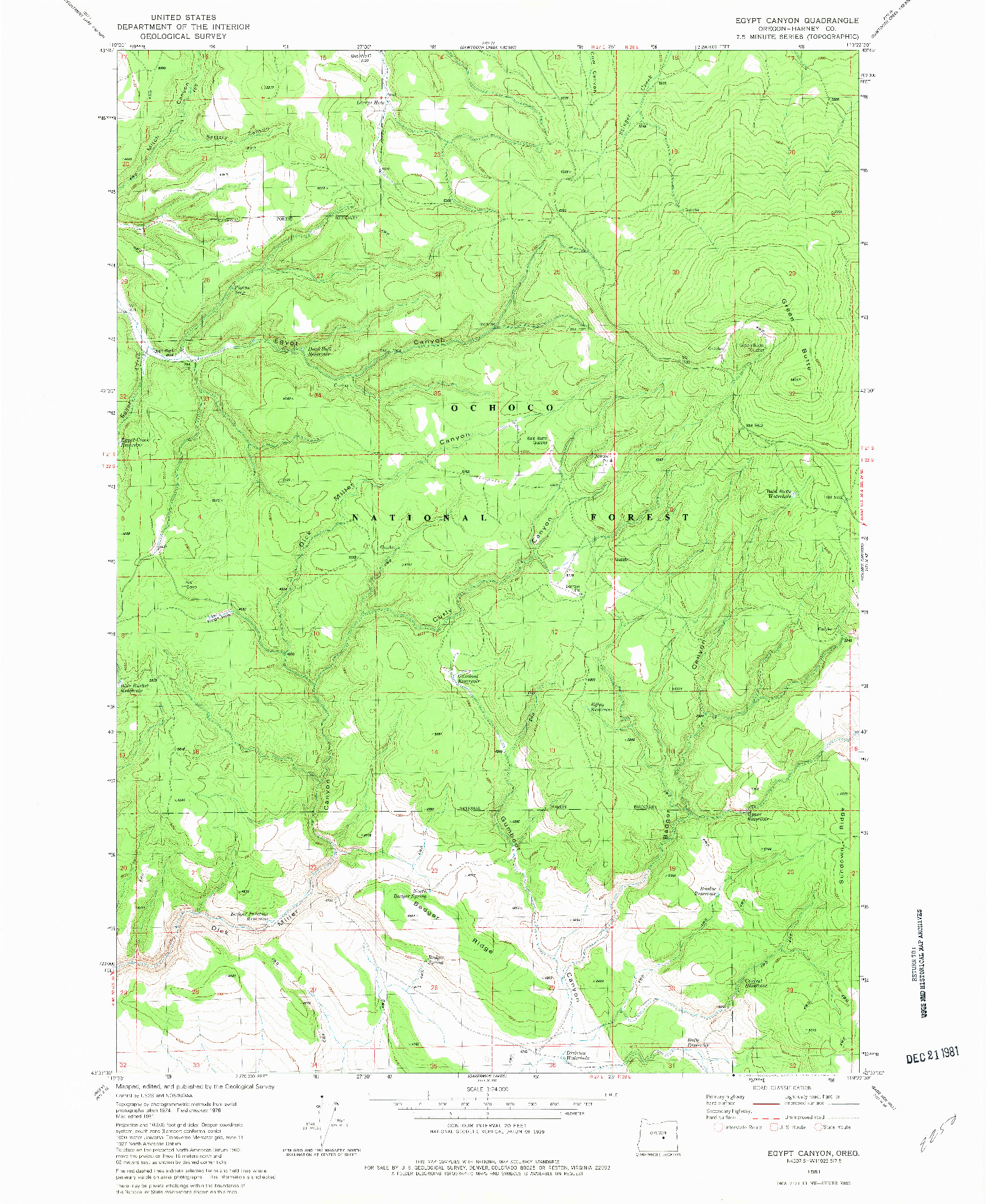 USGS 1:24000-SCALE QUADRANGLE FOR EGYPT CANYON, OR 1981