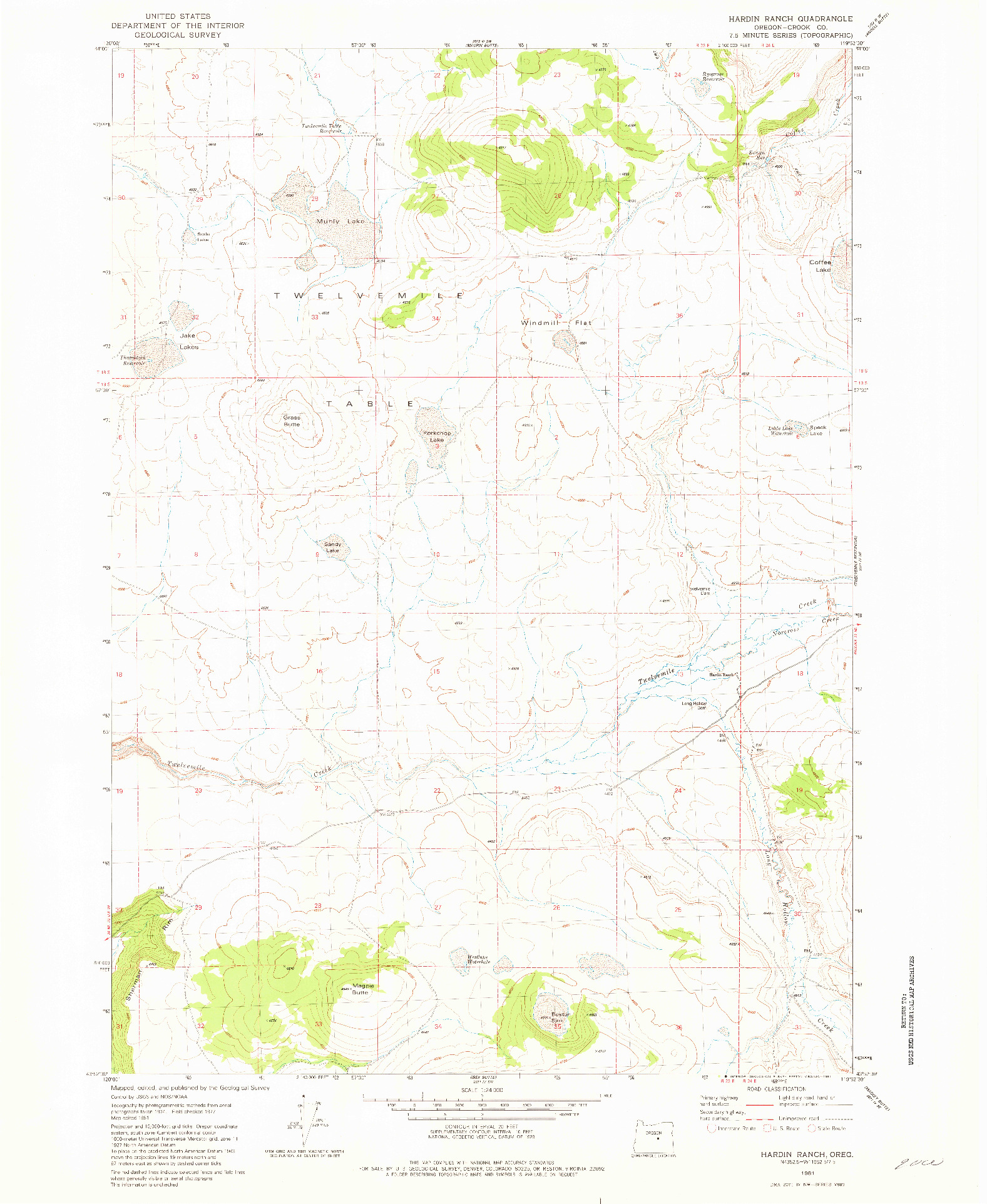 USGS 1:24000-SCALE QUADRANGLE FOR HARDIN RANCH, OR 1981