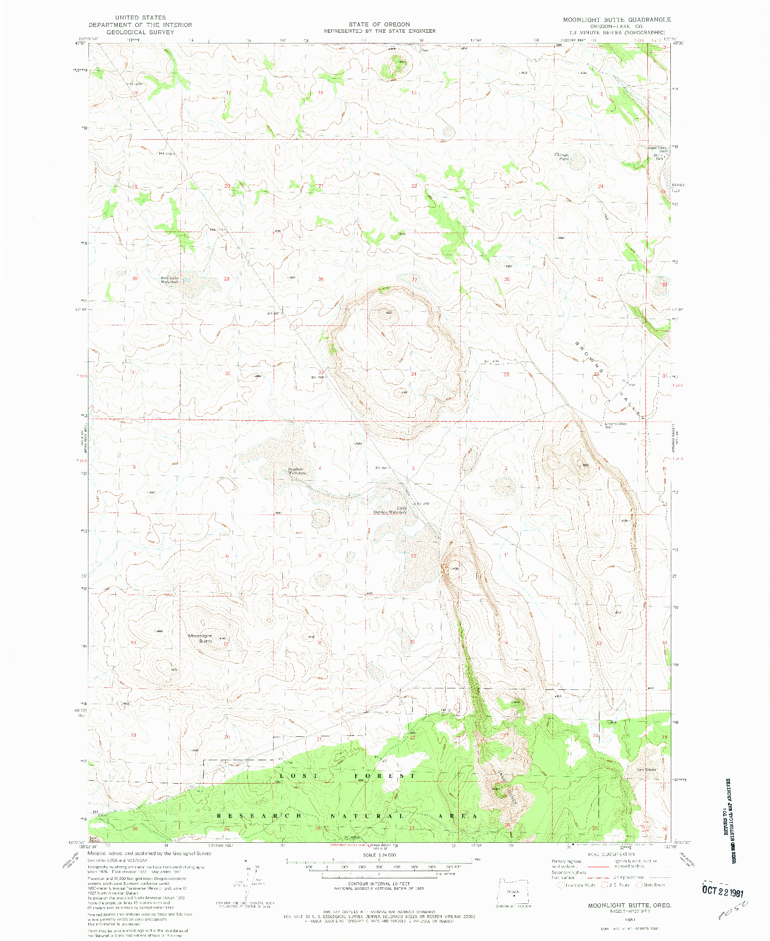 USGS 1:24000-SCALE QUADRANGLE FOR MOONLIGHT BUTTE, OR 1981
