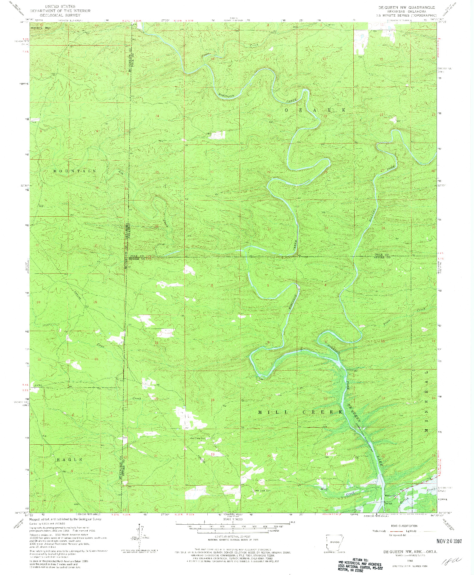 USGS 1:24000-SCALE QUADRANGLE FOR DE QUEEN NW, AR 1966