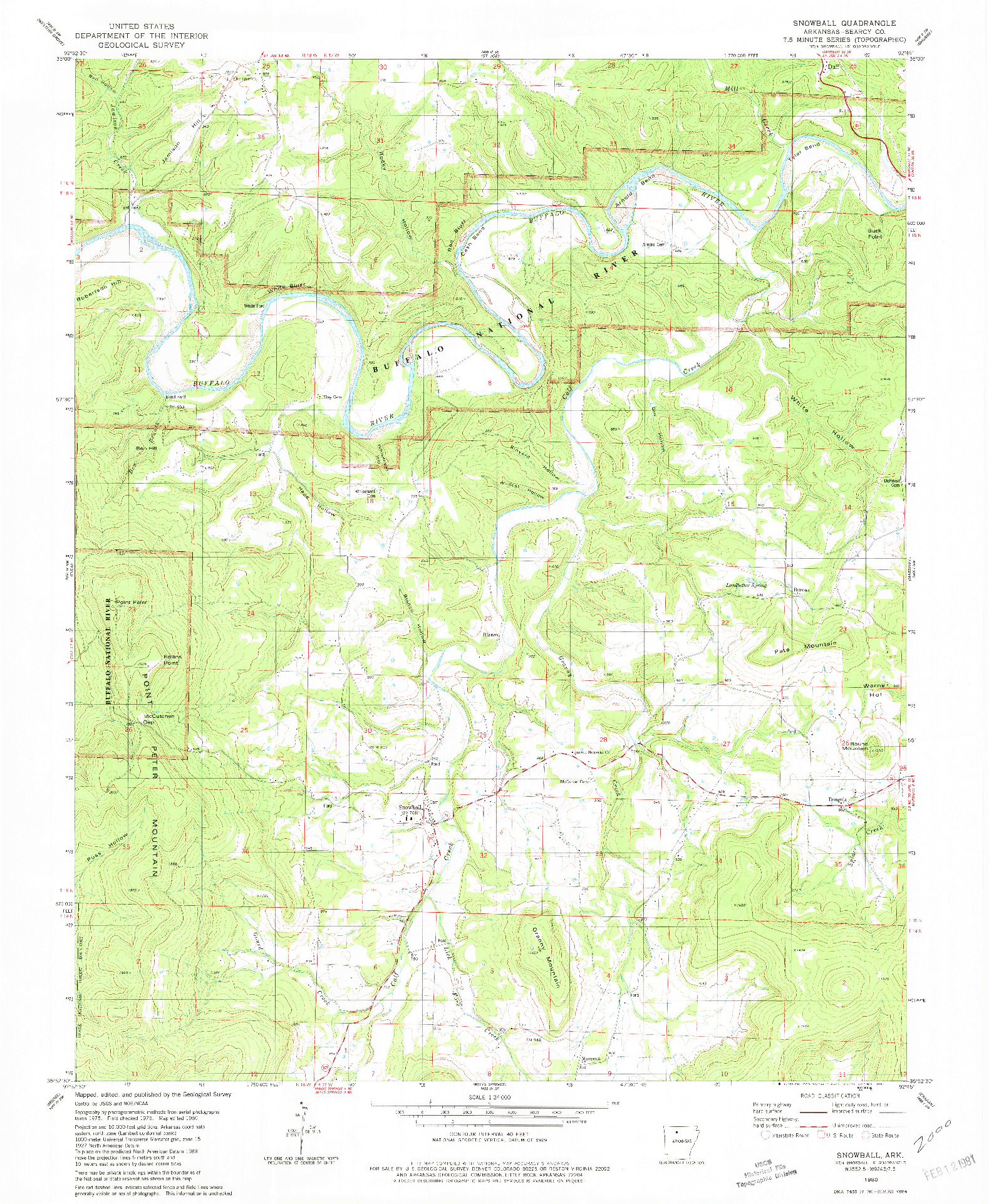 USGS 1:24000-SCALE QUADRANGLE FOR SNOWBALL, AR 1980