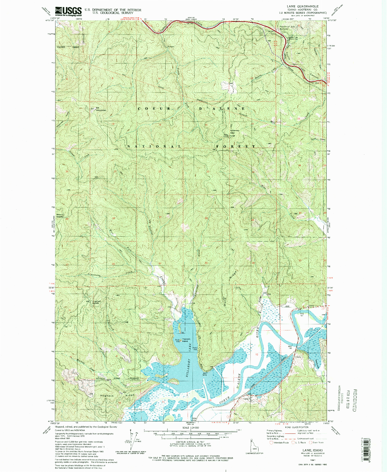 USGS 1:24000-SCALE QUADRANGLE FOR LANE, ID 1981