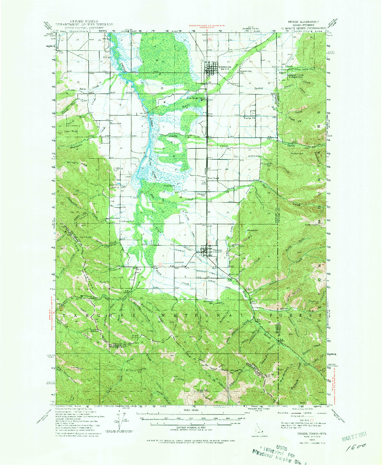 USGS 1:62500-SCALE QUADRANGLE FOR DRIGGS, ID 1943