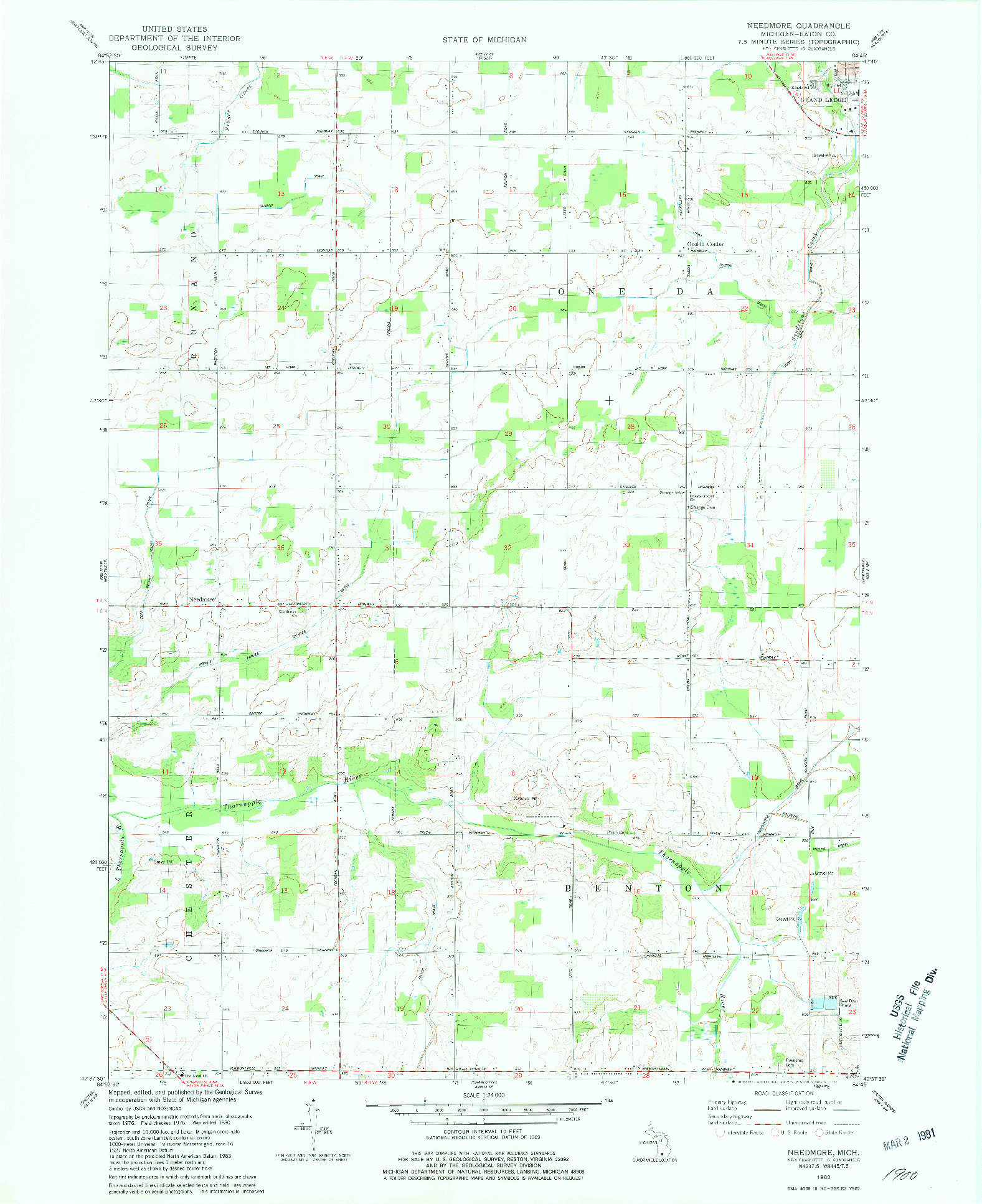 USGS 1:24000-SCALE QUADRANGLE FOR NEEDMORE, MI 1980