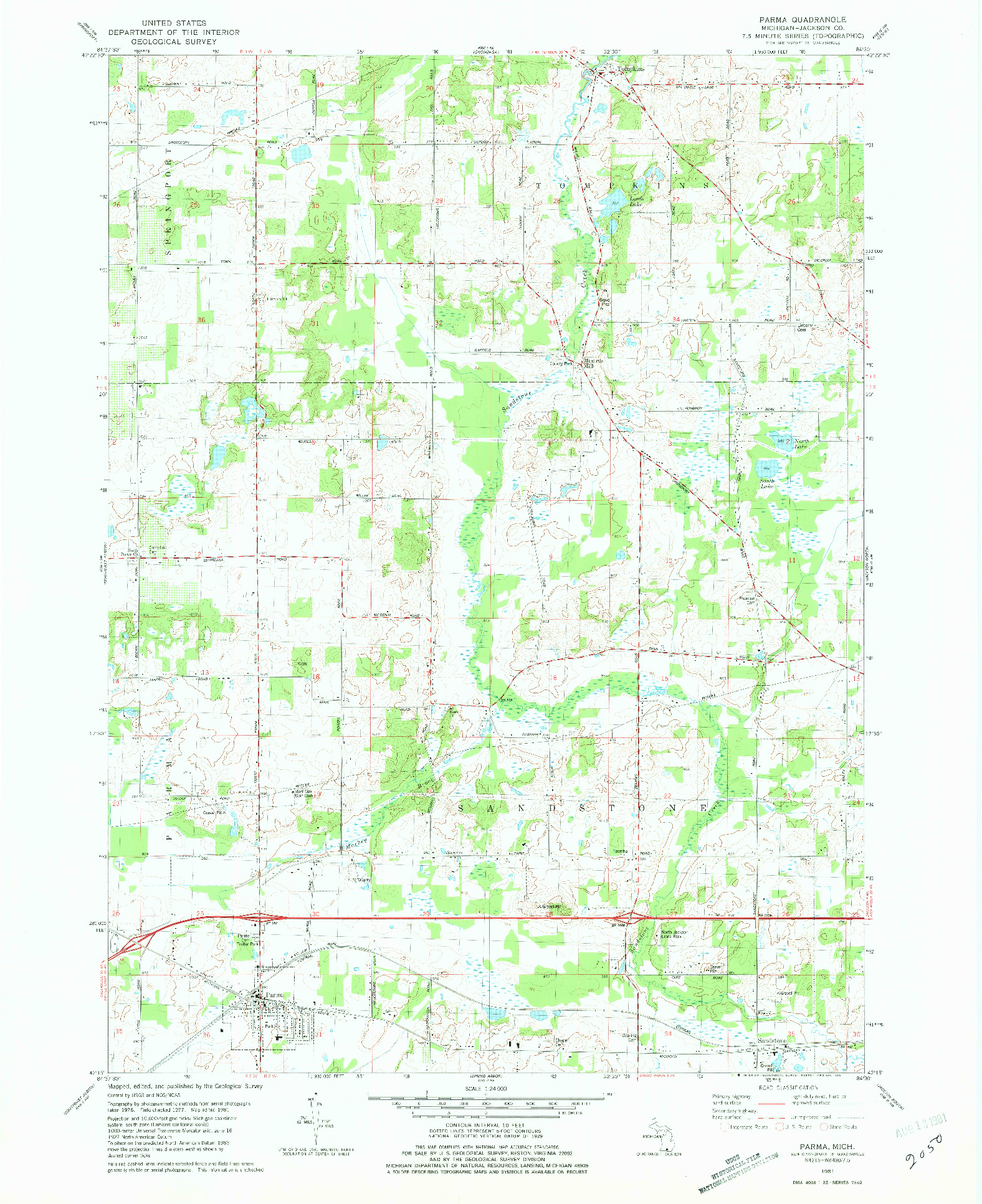 USGS 1:24000-SCALE QUADRANGLE FOR PARMA, MI 1981