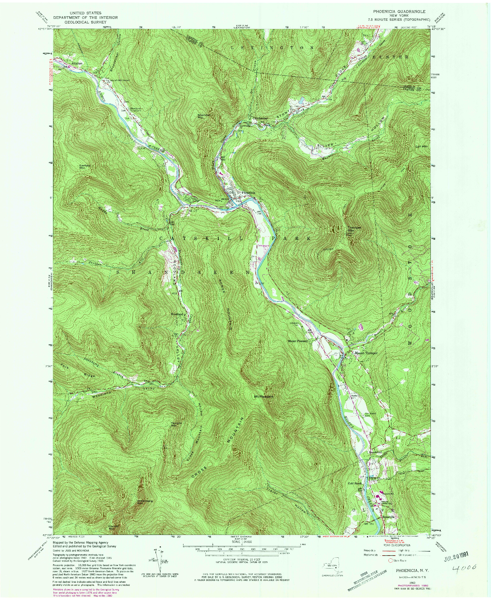 USGS 1:24000-SCALE QUADRANGLE FOR PHOENICIA, NY 1960