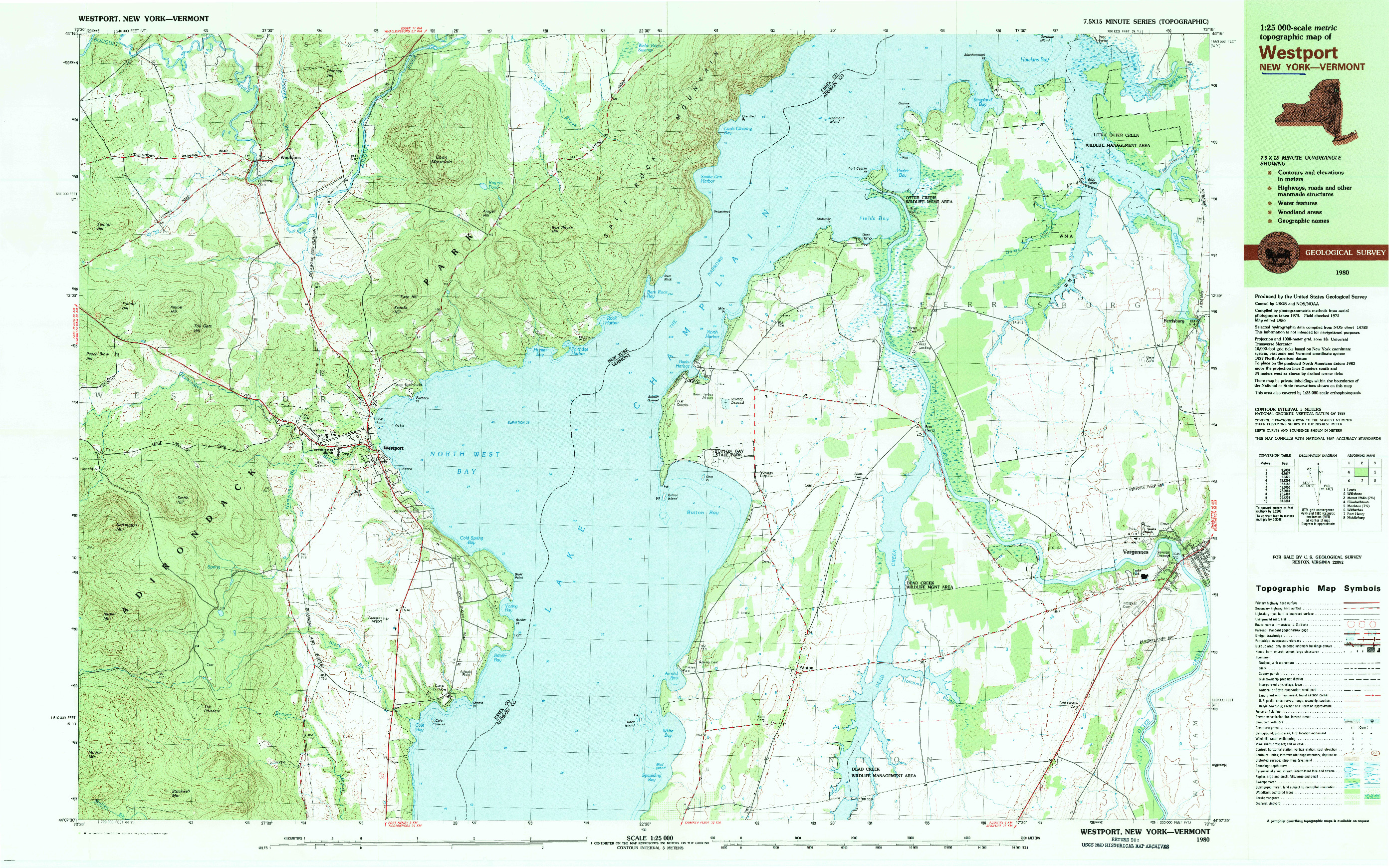 USGS 1:25000-SCALE QUADRANGLE FOR WESTPORT, NY 1980