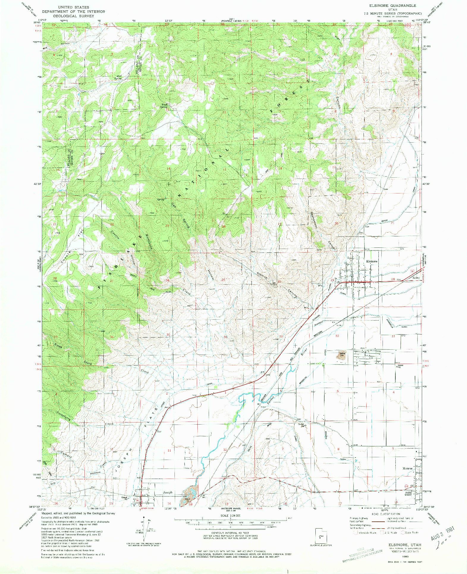 USGS 1:24000-SCALE QUADRANGLE FOR ELSINORE, UT 1980
