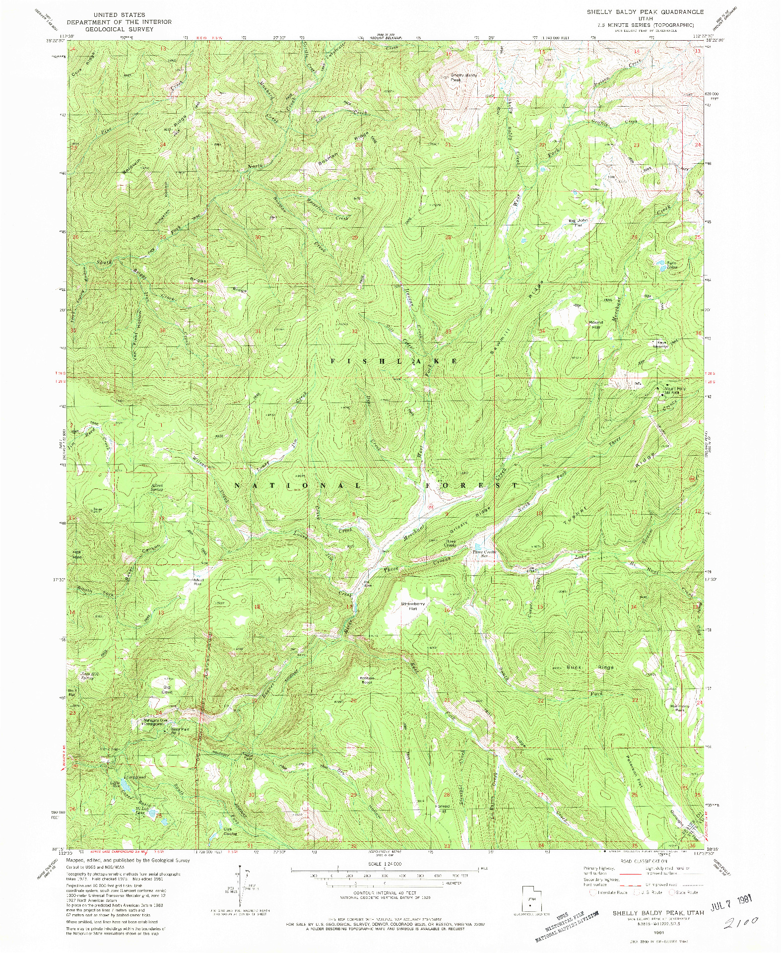 USGS 1:24000-SCALE QUADRANGLE FOR SHELLY BALDY PEAK, UT 1981
