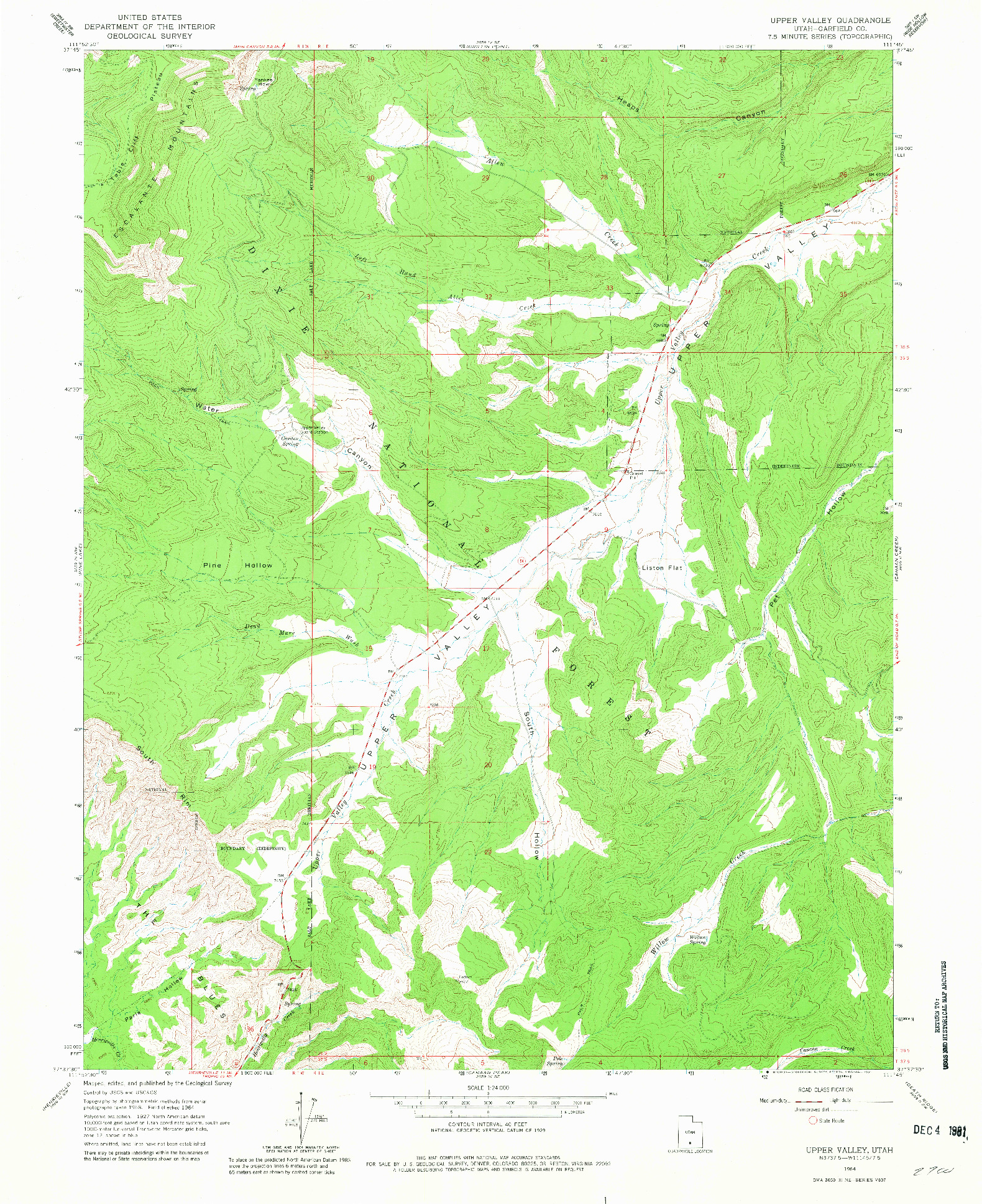 USGS 1:24000-SCALE QUADRANGLE FOR UPPER VALLEY, UT 1964