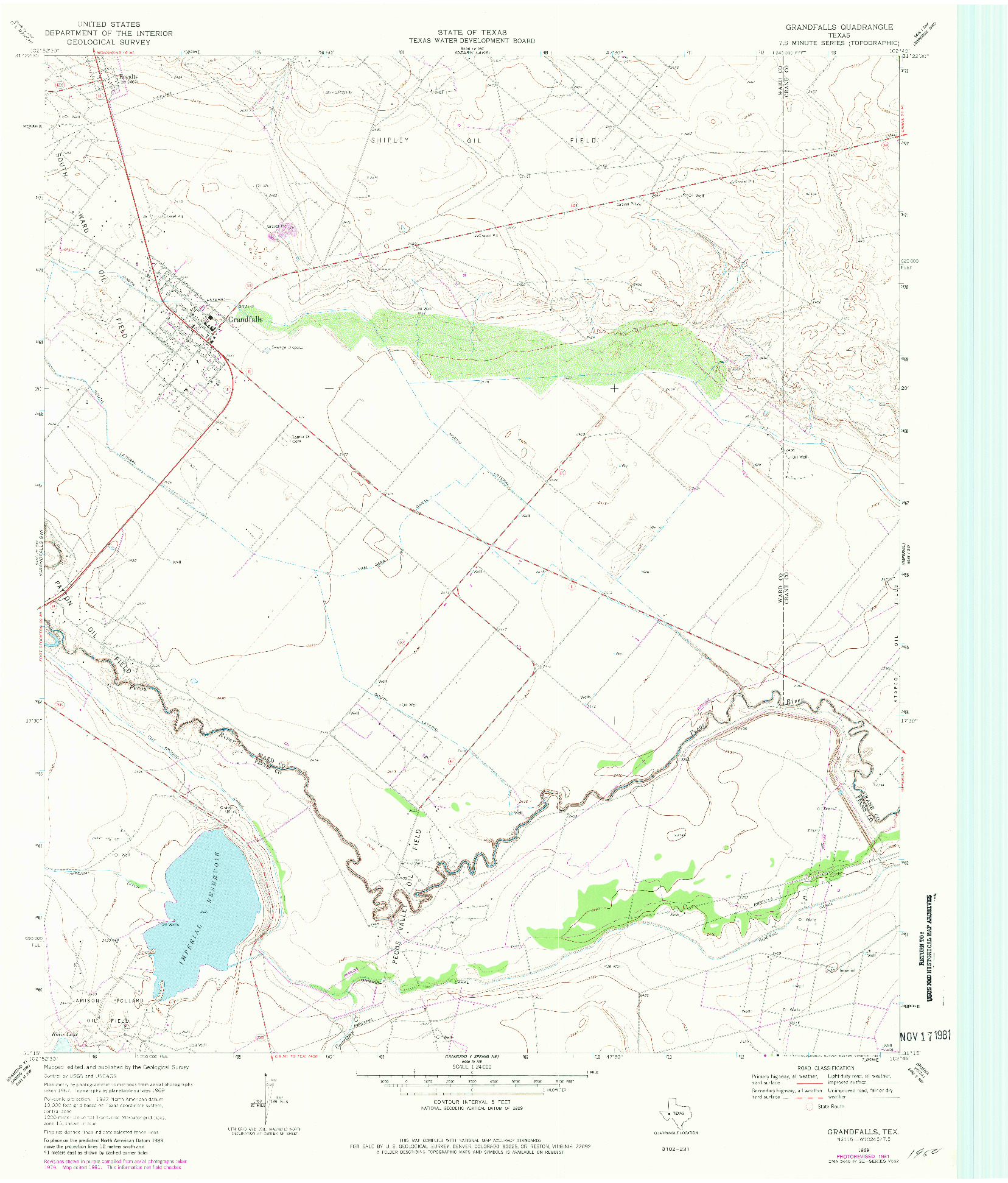 USGS 1:24000-SCALE QUADRANGLE FOR GRANDFALLS, TX 1969