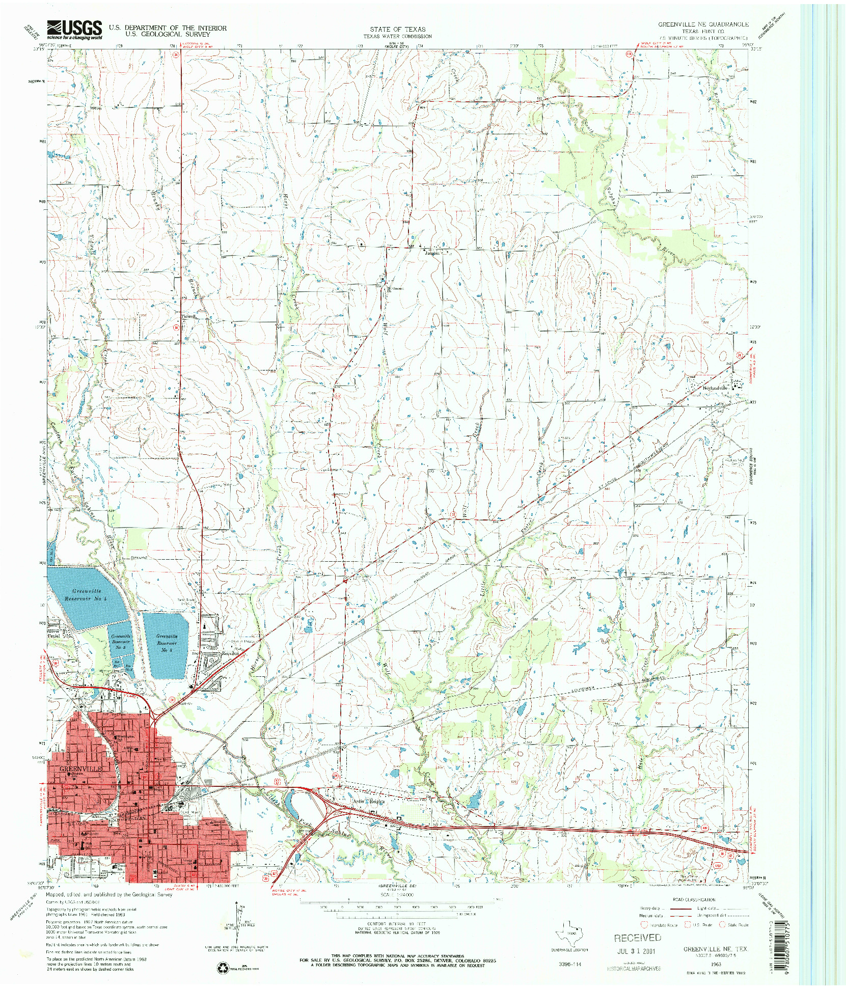 USGS 1:24000-SCALE QUADRANGLE FOR GREENVILLE NE, TX 1963