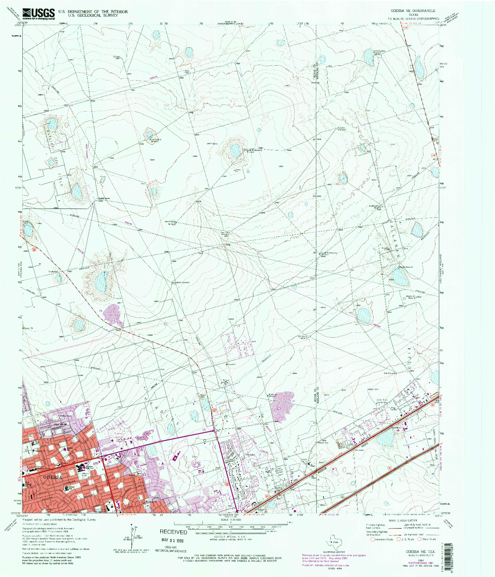 USGS 1:24000-SCALE QUADRANGLE FOR ODESSA NE, TX 1964