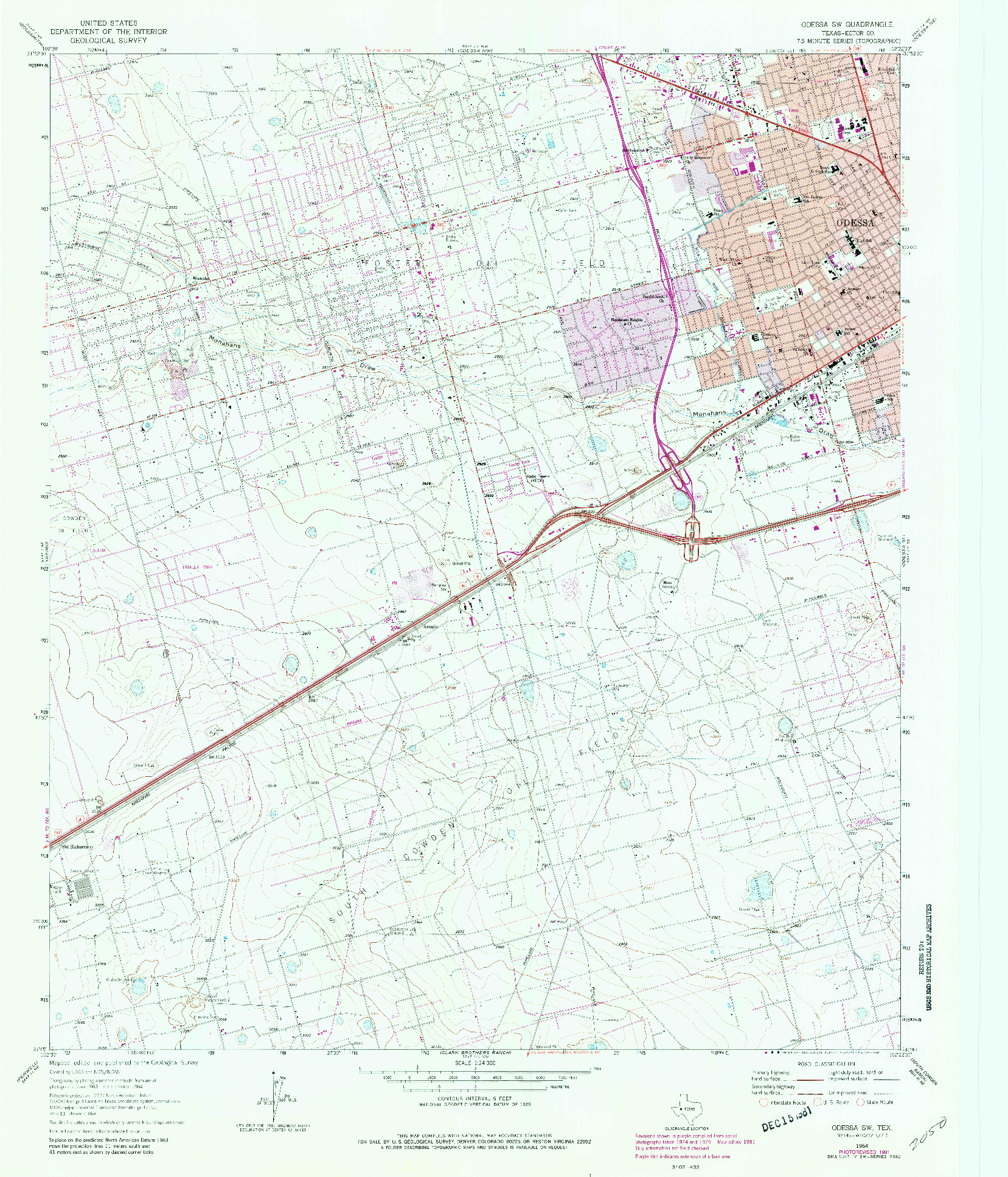 USGS 1:24000-SCALE QUADRANGLE FOR ODESSA SW, TX 1964