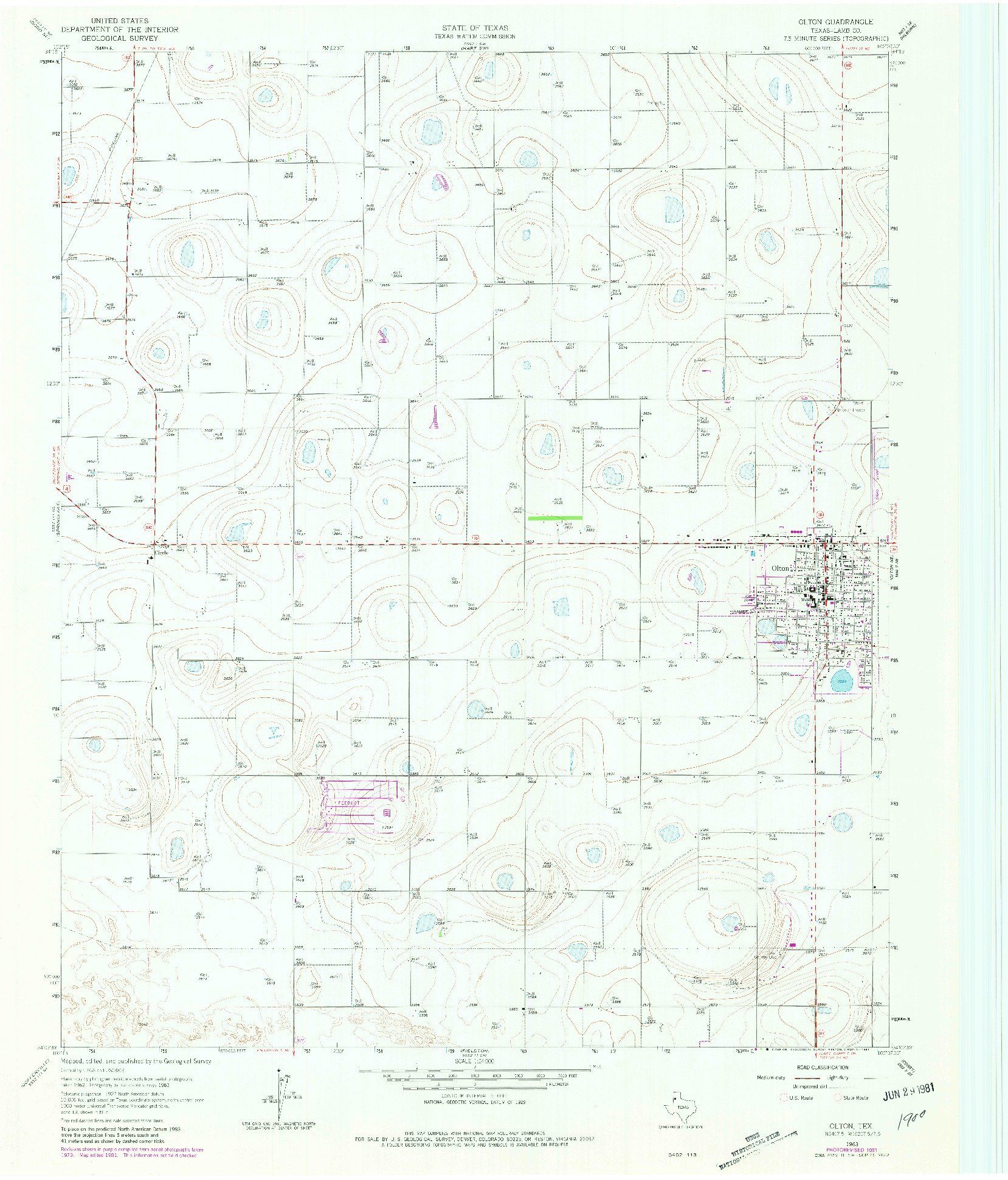USGS 1:24000-SCALE QUADRANGLE FOR OLTON, TX 1963