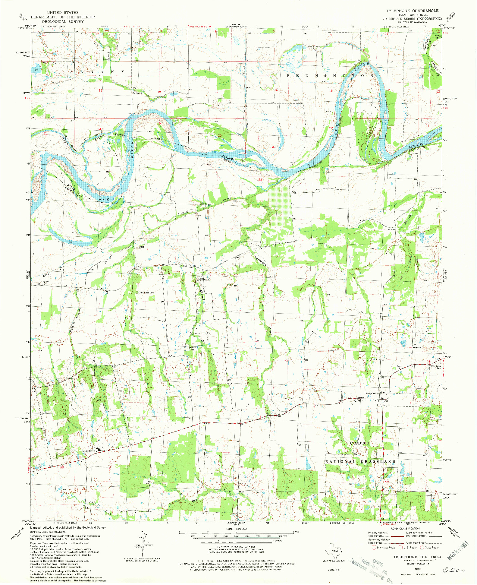 USGS 1:24000-SCALE QUADRANGLE FOR TELEPHONE, TX 1980