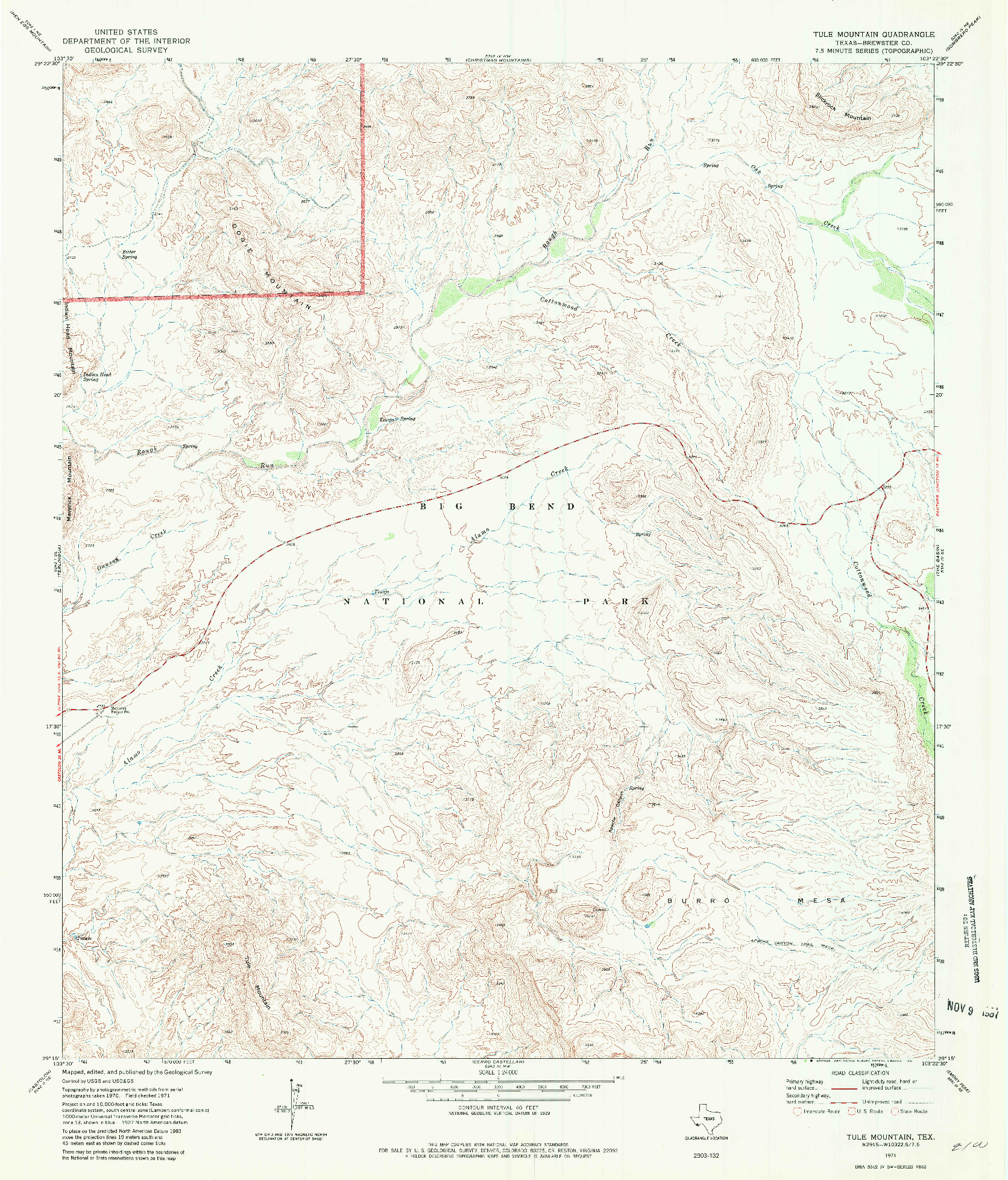 USGS 1:24000-SCALE QUADRANGLE FOR TULE MOUNTAIN, TX 1971