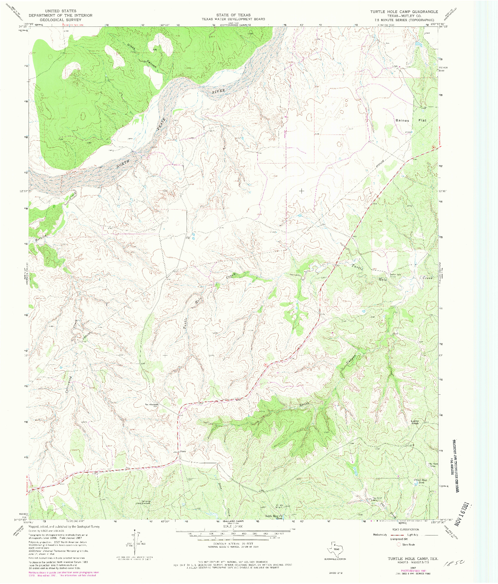 USGS 1:24000-SCALE QUADRANGLE FOR TURTLE HOLE CAMP, TX 1967