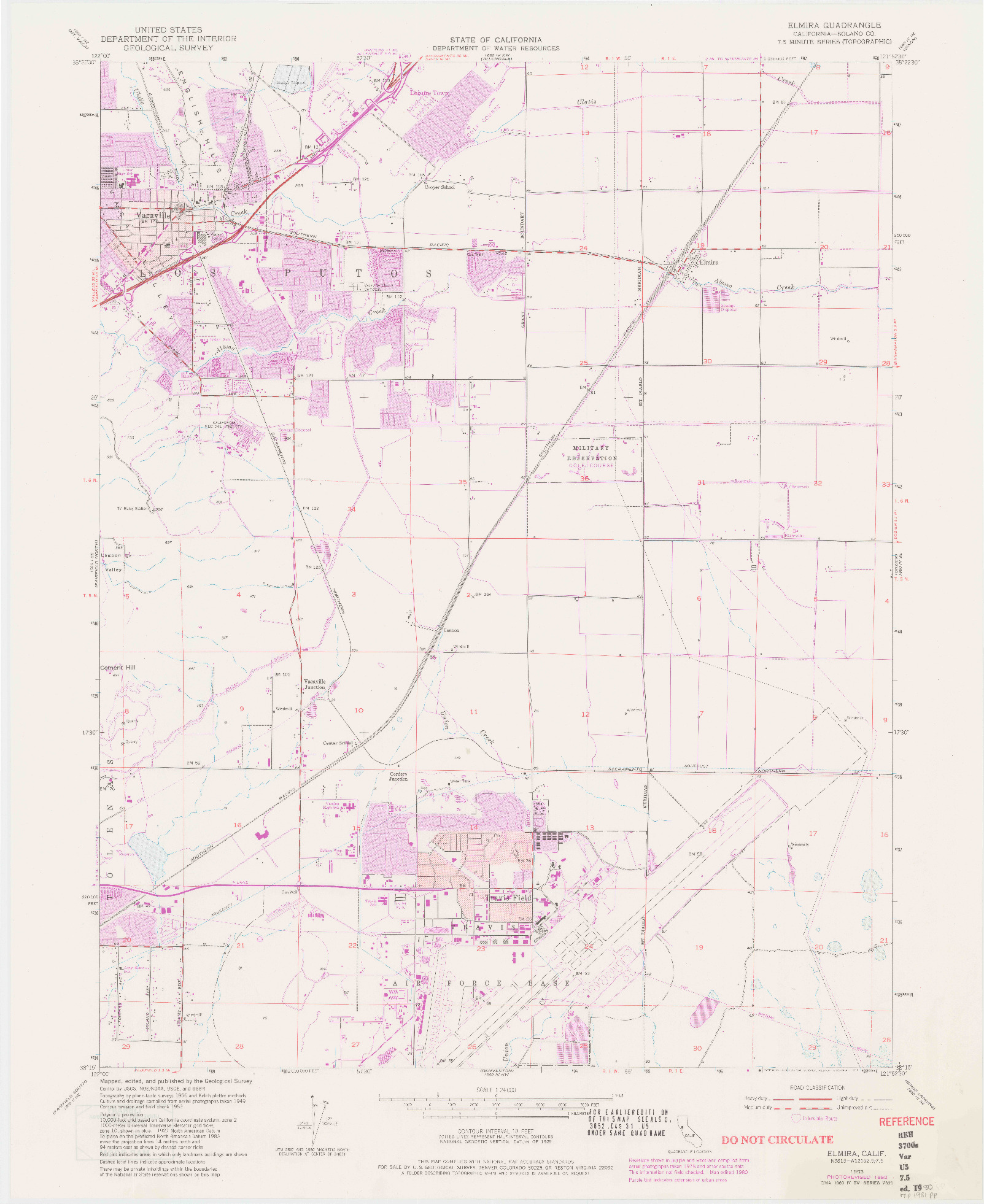 USGS 1:24000-SCALE QUADRANGLE FOR ELMIRA, CA 1953