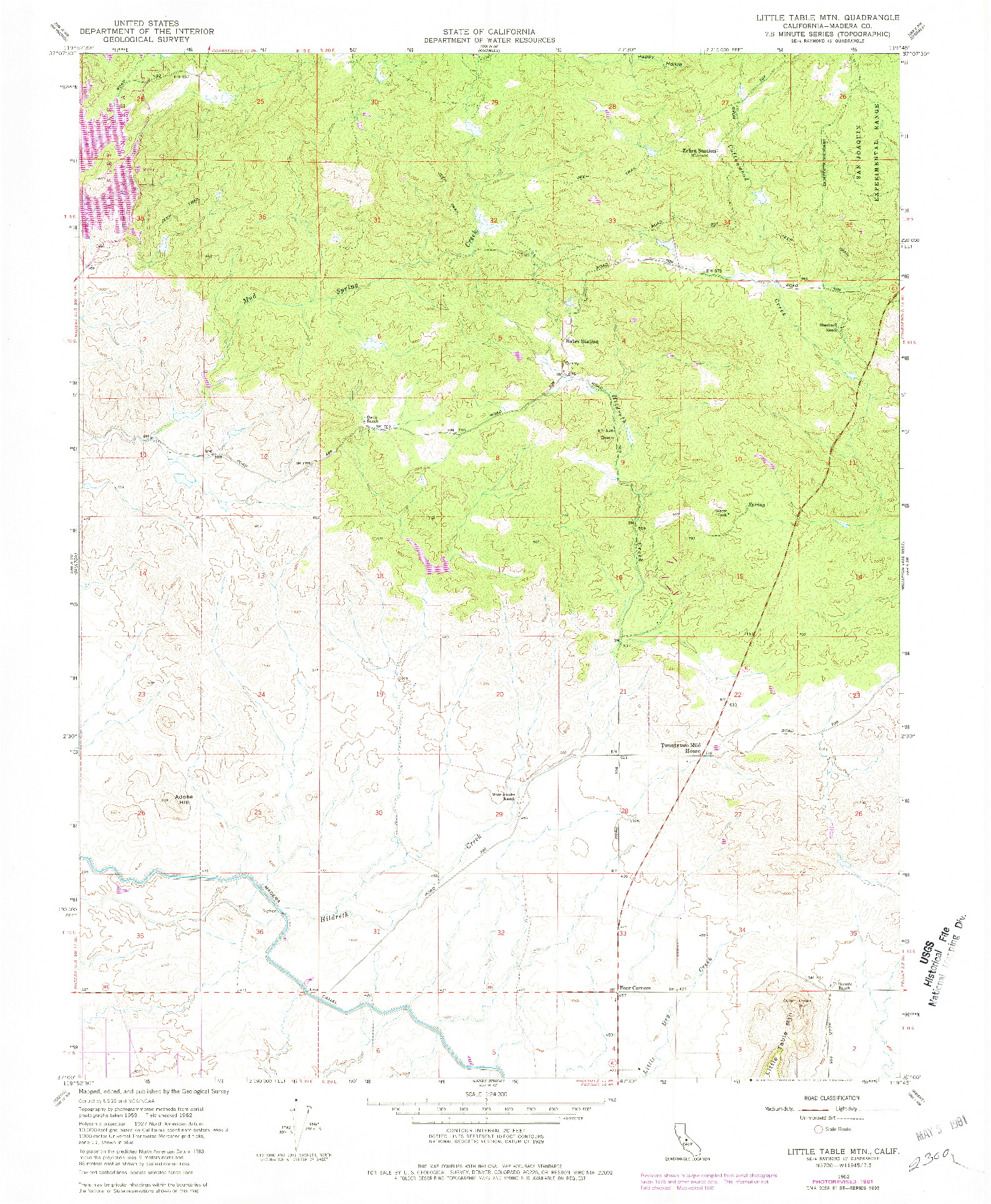 USGS 1:24000-SCALE QUADRANGLE FOR LITTLE TABLE MOUNTAIN, CA 1962