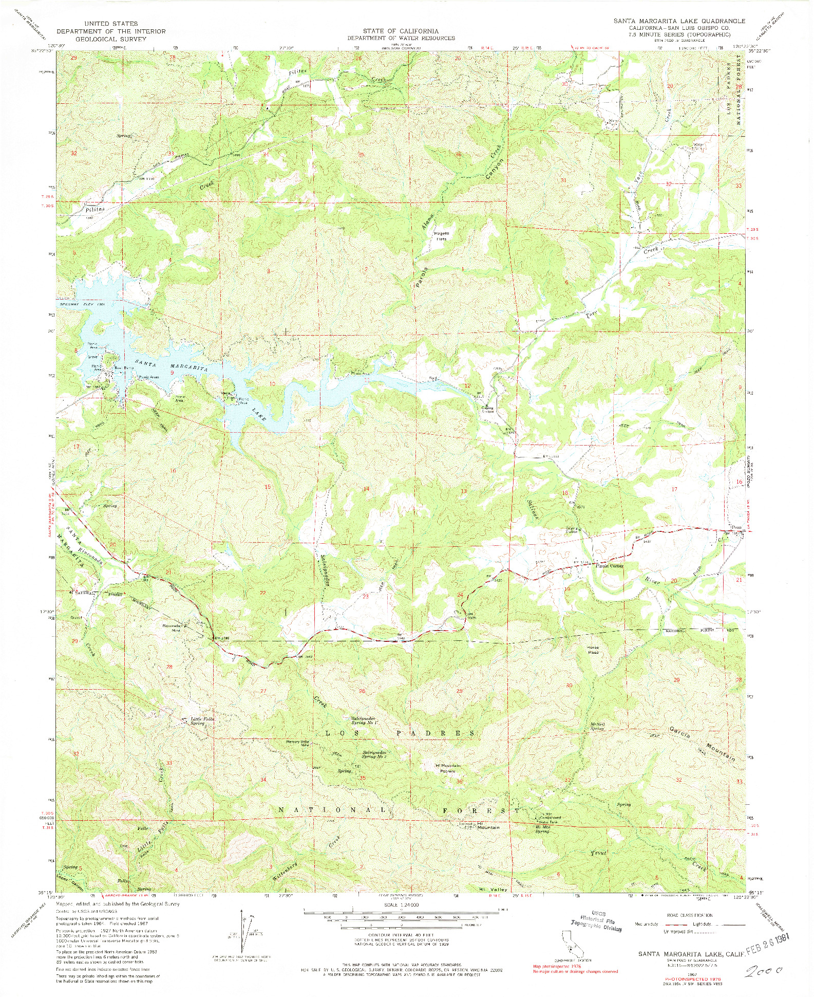 USGS 1:24000-SCALE QUADRANGLE FOR SANTA MARGARITA LAKE, CA 1967