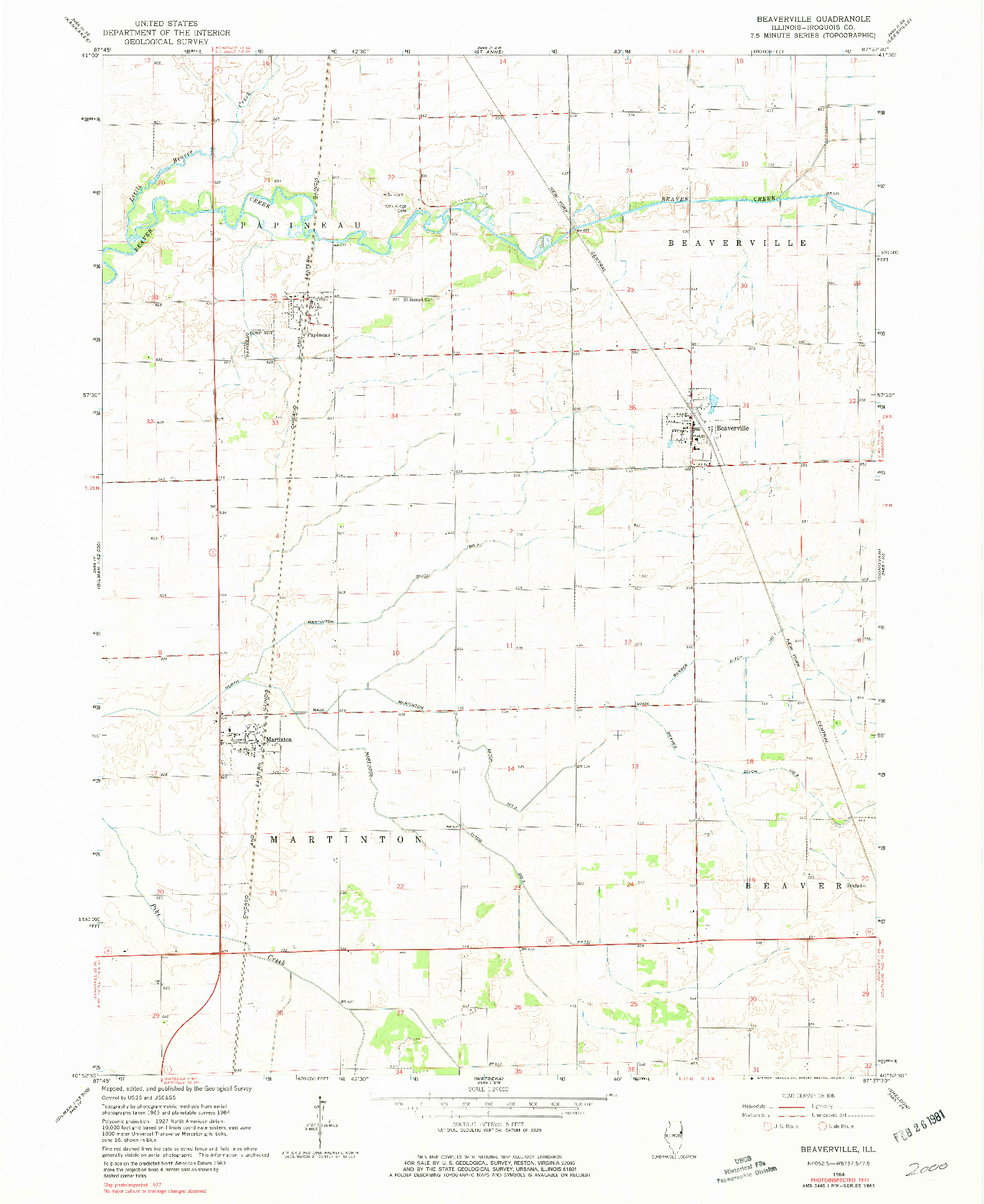 USGS 1:24000-SCALE QUADRANGLE FOR BEAVERVILLE, IL 1964