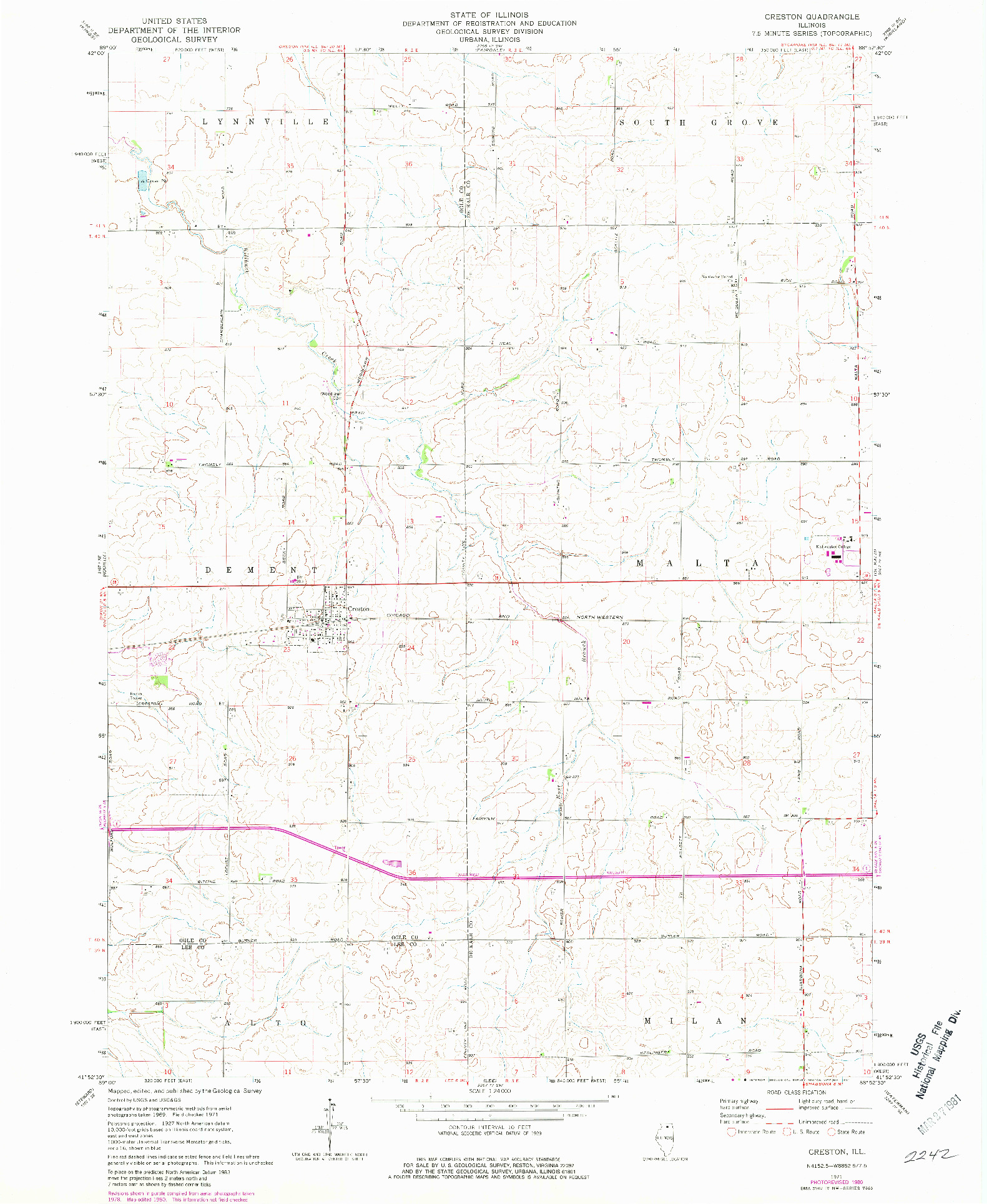 USGS 1:24000-SCALE QUADRANGLE FOR CRESTON, IL 1971